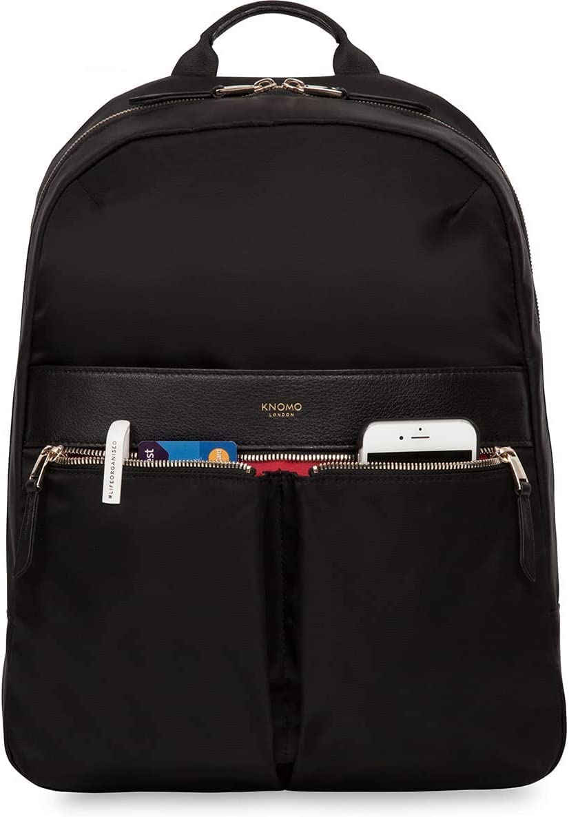 KNOMO Beauchamp Women's 14 Inch Laptop Backpack - Stylish Work Bag for Office, College & Travel - Black with Gold Zipper - Perfect for Commuting, Business Trips & Campus Life