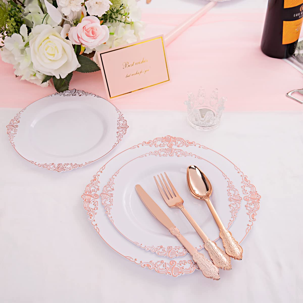 Liacere 60-Pack Rose Gold Plastic Plates Set - 30PCS 10.25