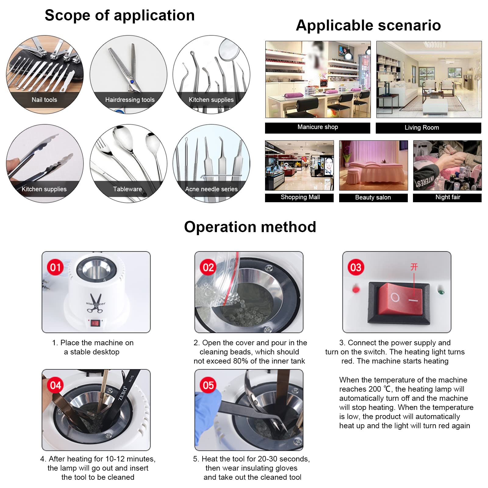 Professional Stainless Steel Nail Tool Sterilizer with High-Temperature Disinfection & Glass Beads - Perfect for Salon, Spa, Nail Art, and Home Manicure/Pedicure Use