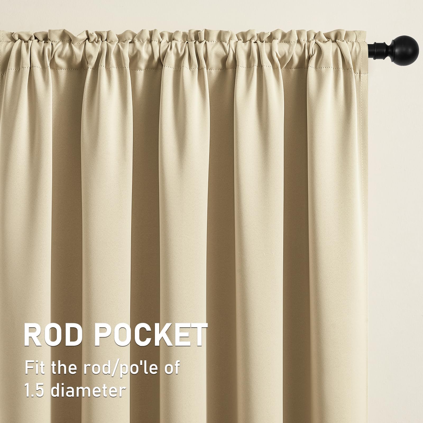 Blackout Curtains for Small Windows - Thermal Insulated Room Darkening Drapes with Rod Pocket, Light Beige (52x45 Inch, Set of 2 Panels) - Perfect for Bedroom, Living Room & Home Theater Light Control