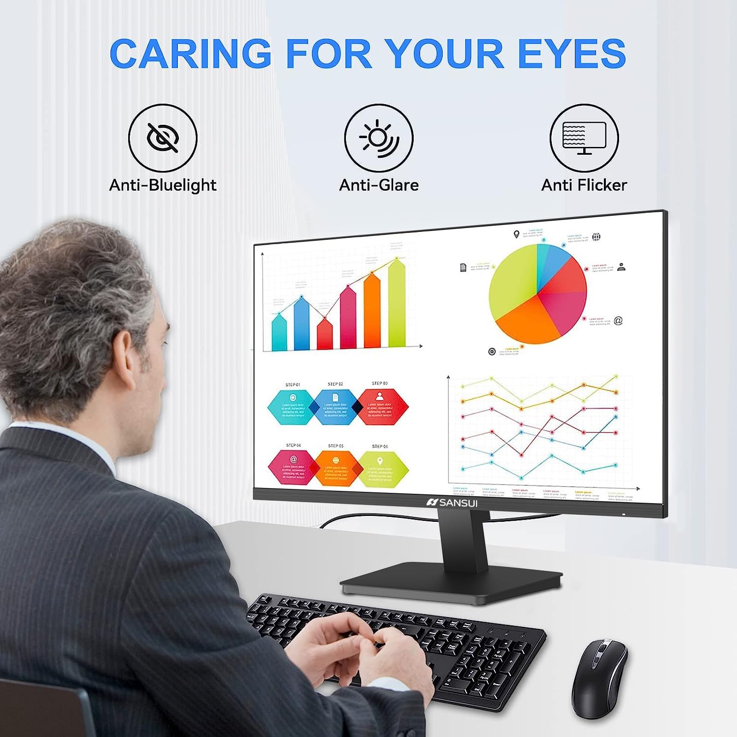 22 Inch SANSUI 1080p FHD 75Hz Computer Monitor with HDMI & VGA Ports | Ultra-Slim Bezel, Ergonomic Tilt, Eye Care LED Display | for Home Office, Gaming & Work (Includes HDMI Cable) - ES-22F1
