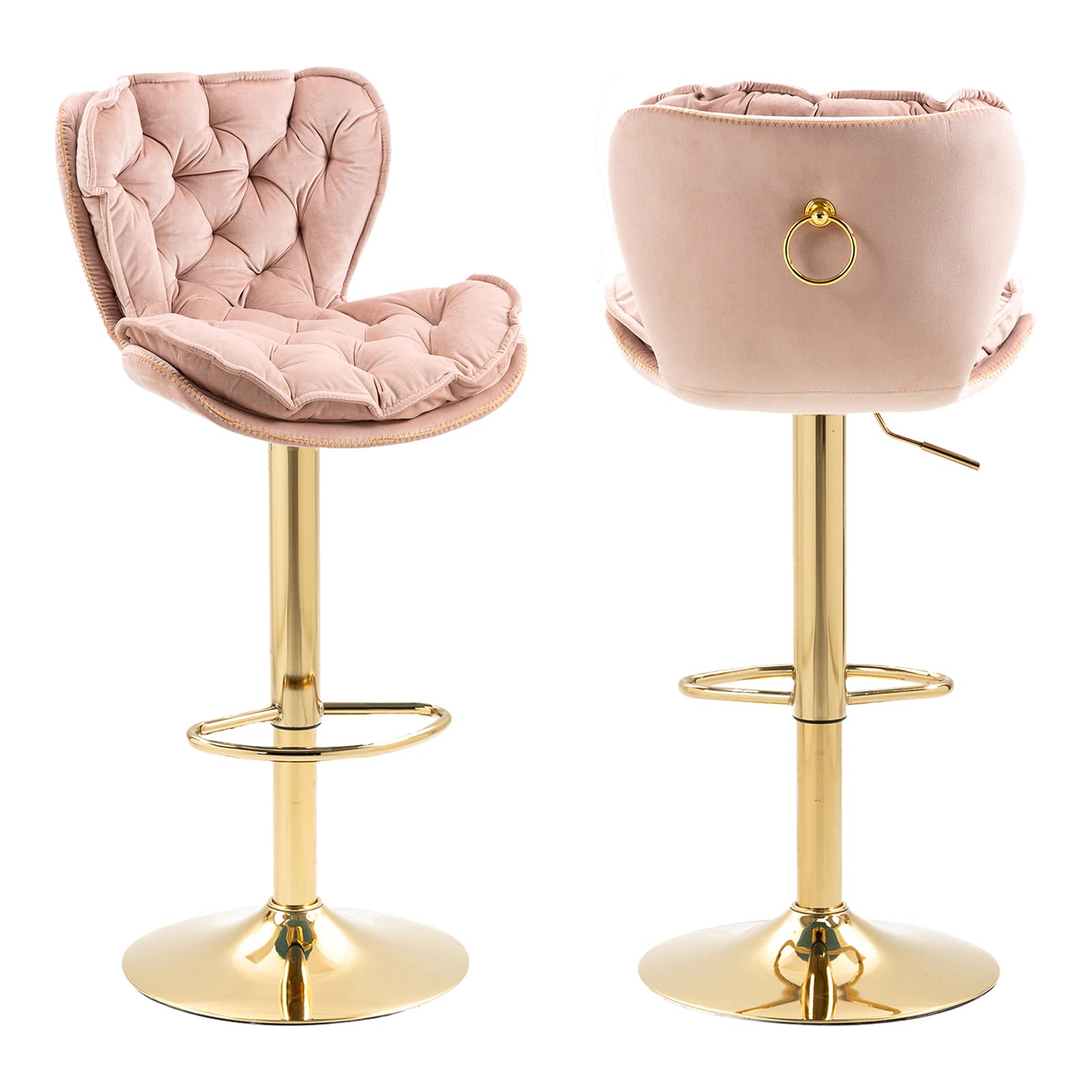 2-Pack Velvet Adjustable Swivel Bar Stools - Modern Counter Height Upholstered Barstools for Kitchen Island, Home Bar, Dining Room & Cafe - Link Pink