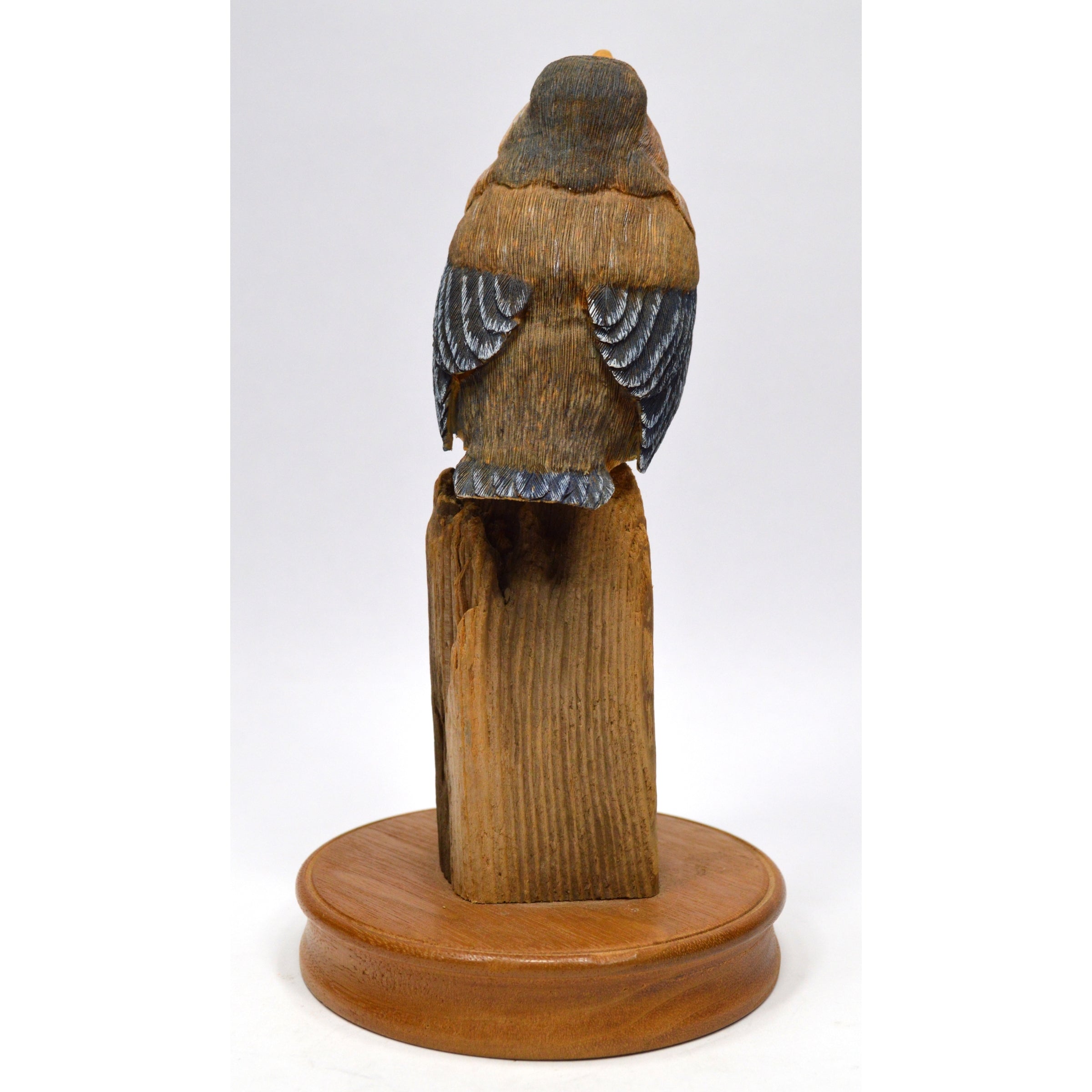 Hand Carved Folk Art Bird Statue - Signed #304 by Ken Lowenstein 1989 - Hand Painted Wooden Decoration for Home, Office & Garden Decor