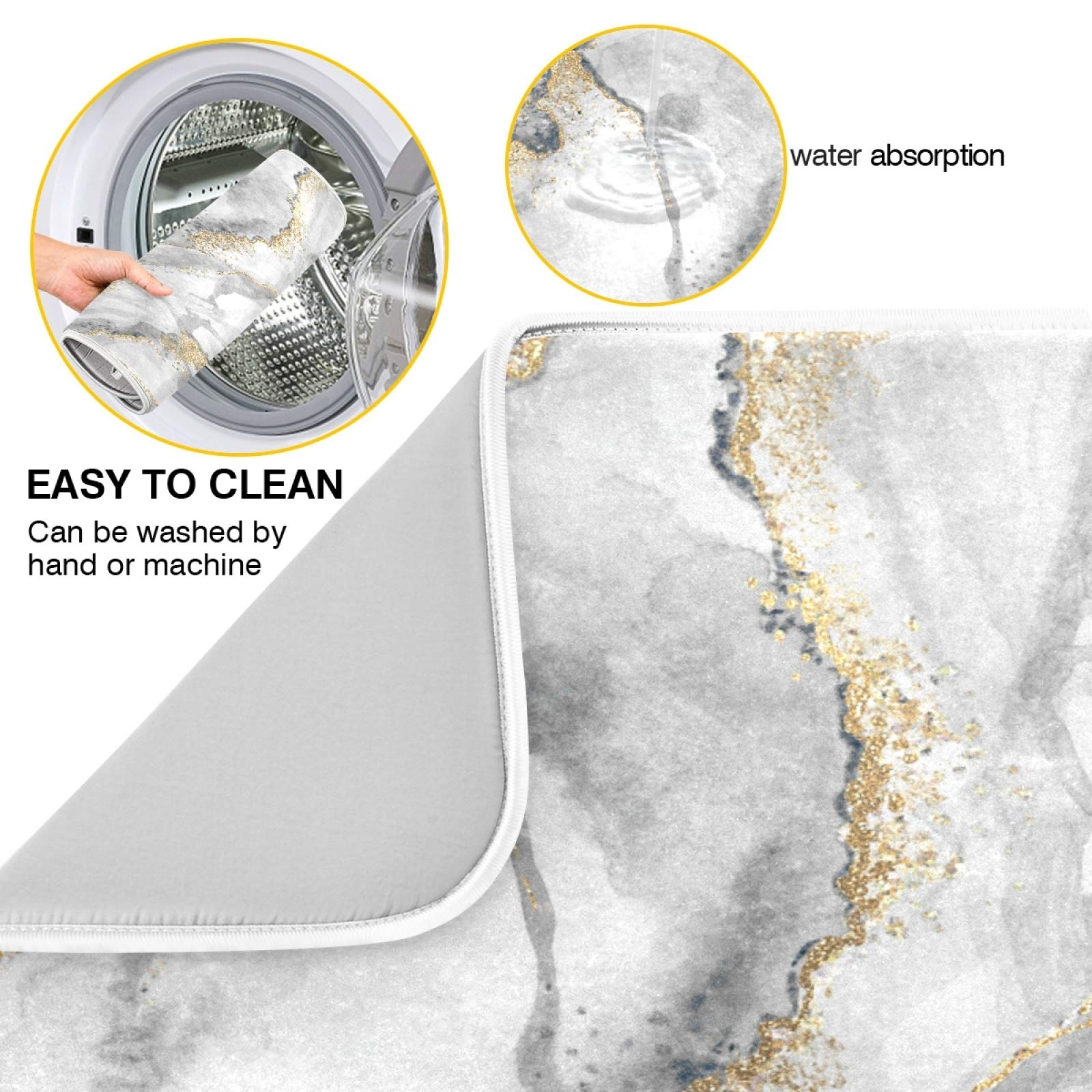 White Marble Dish Drying Mat 16x18 Inch - Absorbent Microfiber for Kitchen Countertops | Perfect for Drying Dishes & Decor