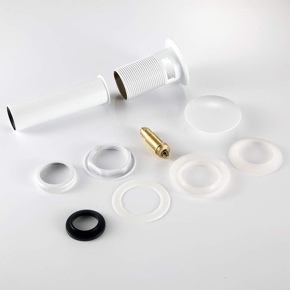 Premium Solid Brass Bathroom Sink Drain Stopper with Overflow - White Finish for Vessel & Vanity Sinks - Durable Pop-Up Drain for Modern Bathrooms & Powder Rooms
