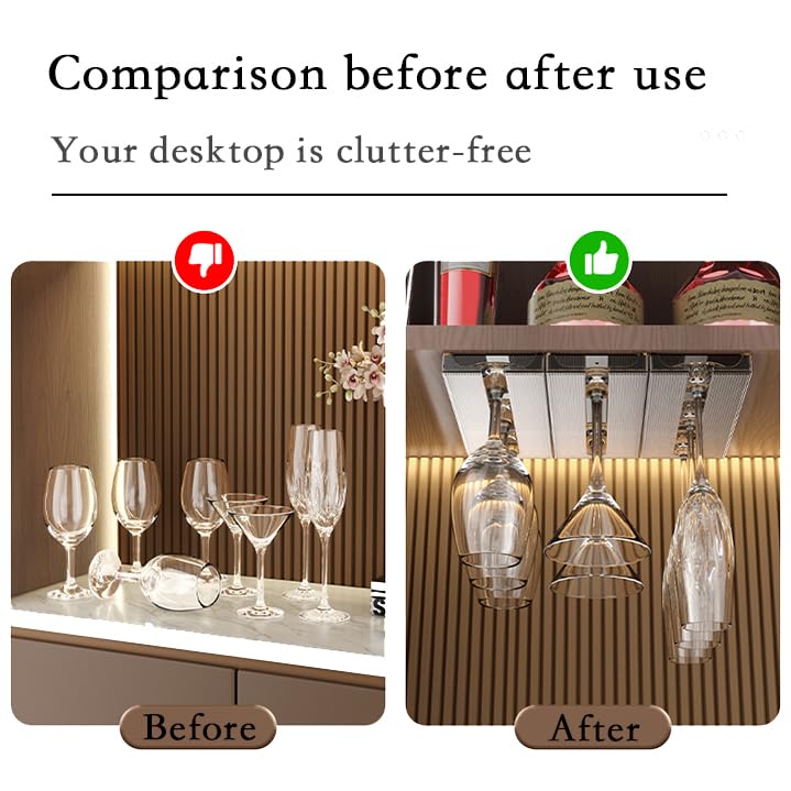 Premium 4-Pack Under Cabinet Wine Glass Holder Rack - Space-Saving Hanging Storage for Kitchen, Home & Bar (Gray) - Perfect for Organizing Stemware & Saving Counter Space