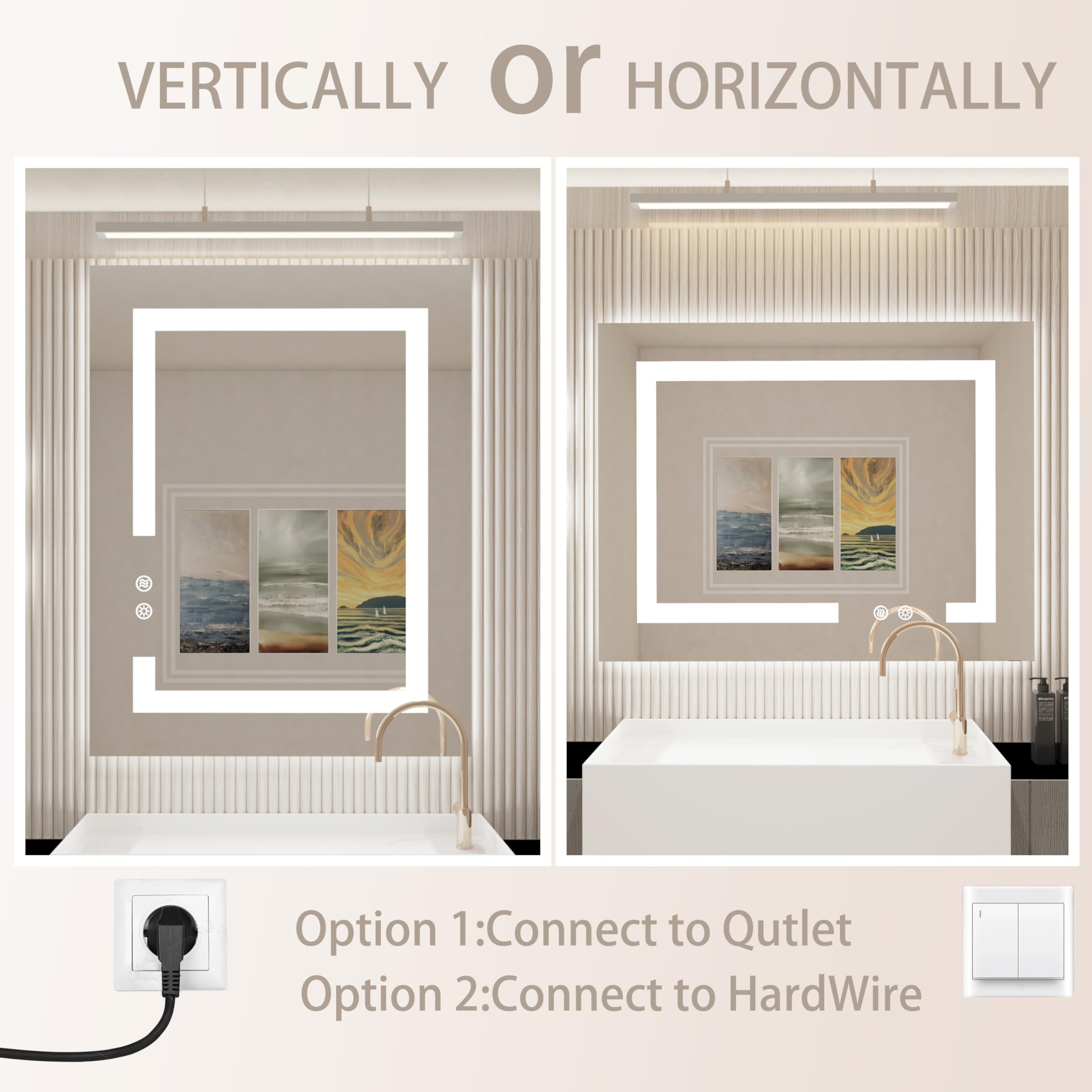32 x 24 Inch LED Bathroom Vanity Mirror with Dimmable 3-Color Lighting - Wall Mounted Anti-Fog Makeup Mirror with Touch Switch (Front & Backlit) - Perfect for Home Bathroom, Dressing Room and Professional Salon Use