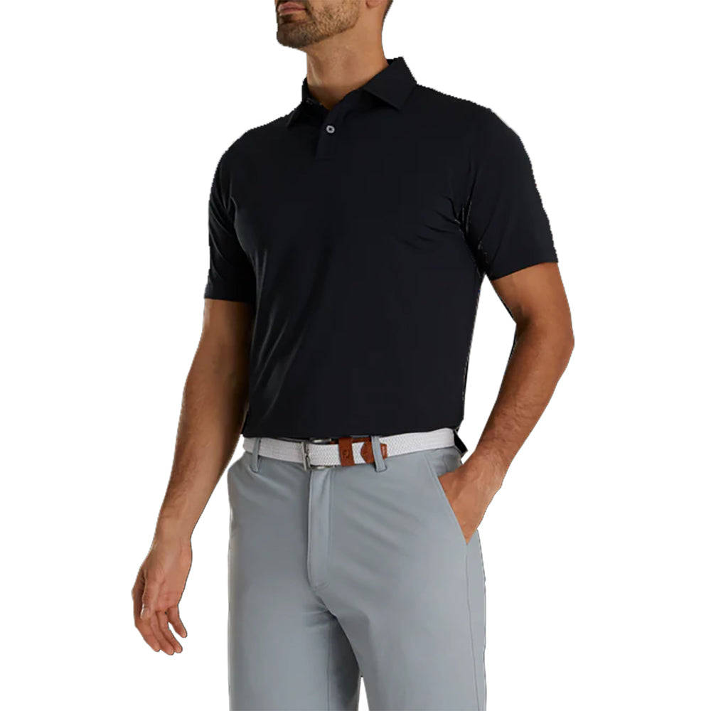 FootJoy Men's Athletic Fit Solid Lisle Black Golf Polo Shirt - Moisture-Wicking & Breathable for Comfort on the Golf Course
