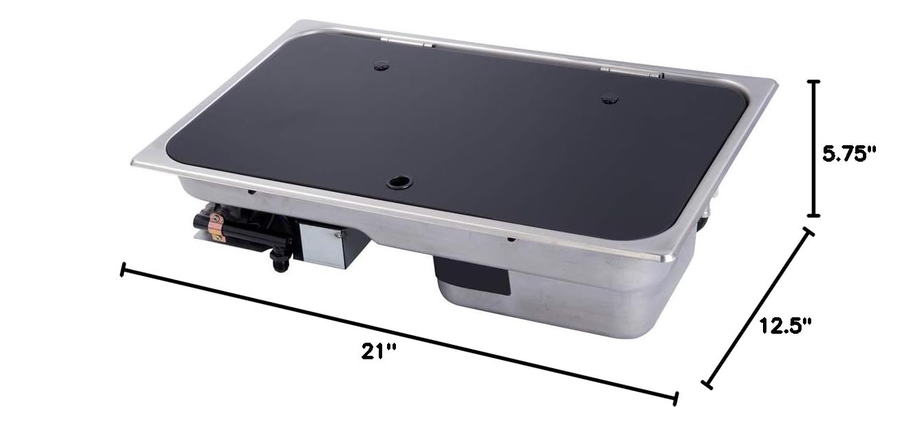 Portable 1-Burner LPG Gas Camping Stove with Glass Lid & Sink Combo - Compact RV Cooktop for Motorhome, Boat, Caravan & Outdoor Adventures (21
