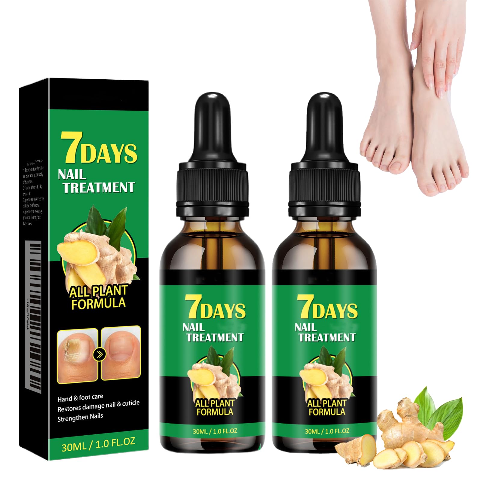7 Days Ginger Nail Treatment & Foot Spray Set - Nail Strengthener Oil with Ginger Extract for Healthy Nails - Perfect for Pedicures, Nail Care & Fungus Prevention