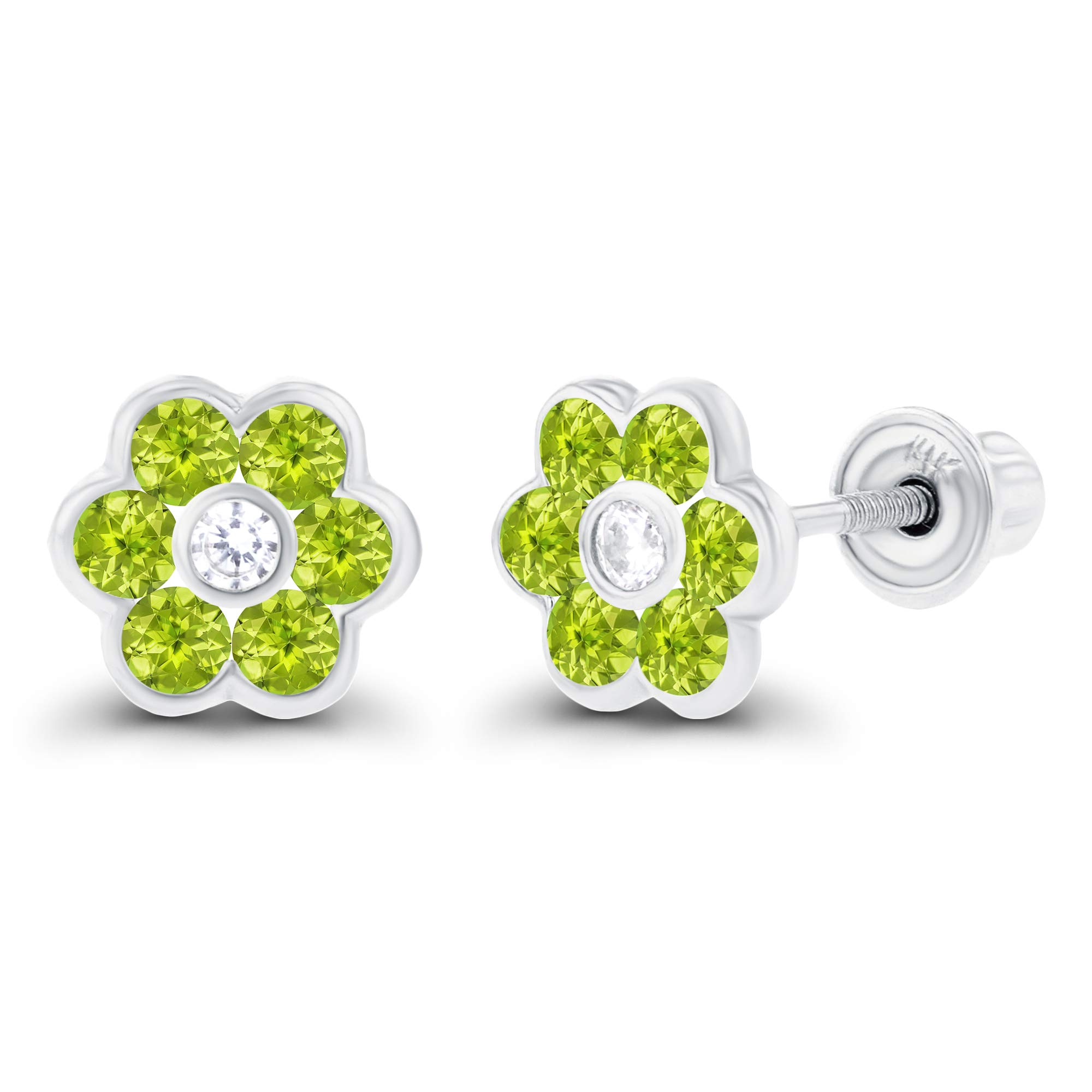 14K Solid Gold 6mm Natural Birthstone Stud Earrings for Women with 1.25mm White Sapphire Halo | Screw Back Closure | Perfect for Gifts, Anniversaries & Everyday Wear