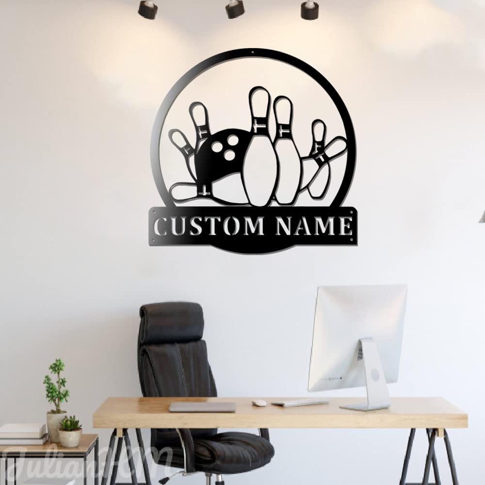 Custom Bowling Metal Wall Art with LED Lights - Personalized Bowler Name Sign for Living Room Decor, Bowling Game Sport Gift - 12x12 Inches Home & Bar Decor for Bowling Enthusiasts