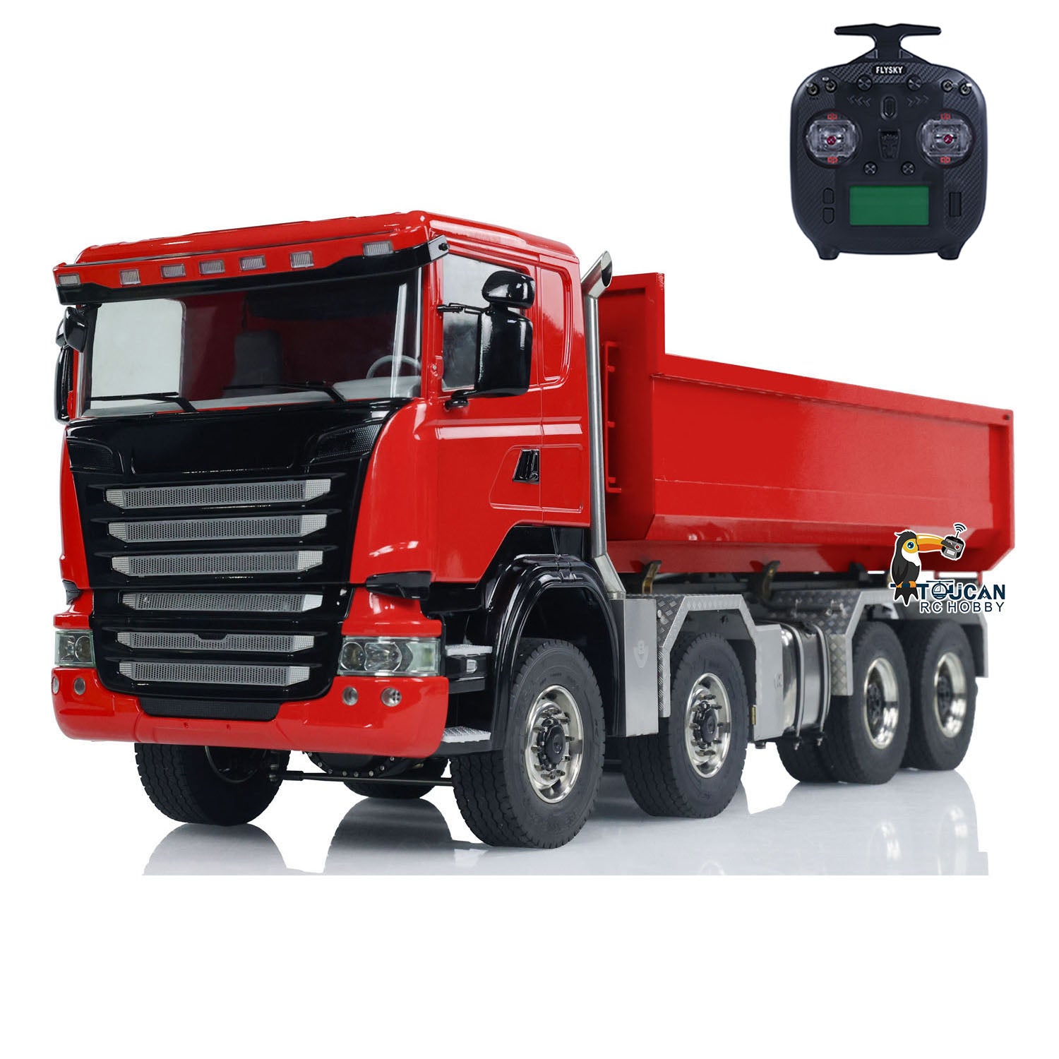 1/14 Scale 8x8 RC Hydraulic Dump Truck - Radio Controlled Roll Off Dumper with U-Shaped High Bucket & Timber Flatbed | Construction Site, Farm & Off-Road Play for Adults & Kids