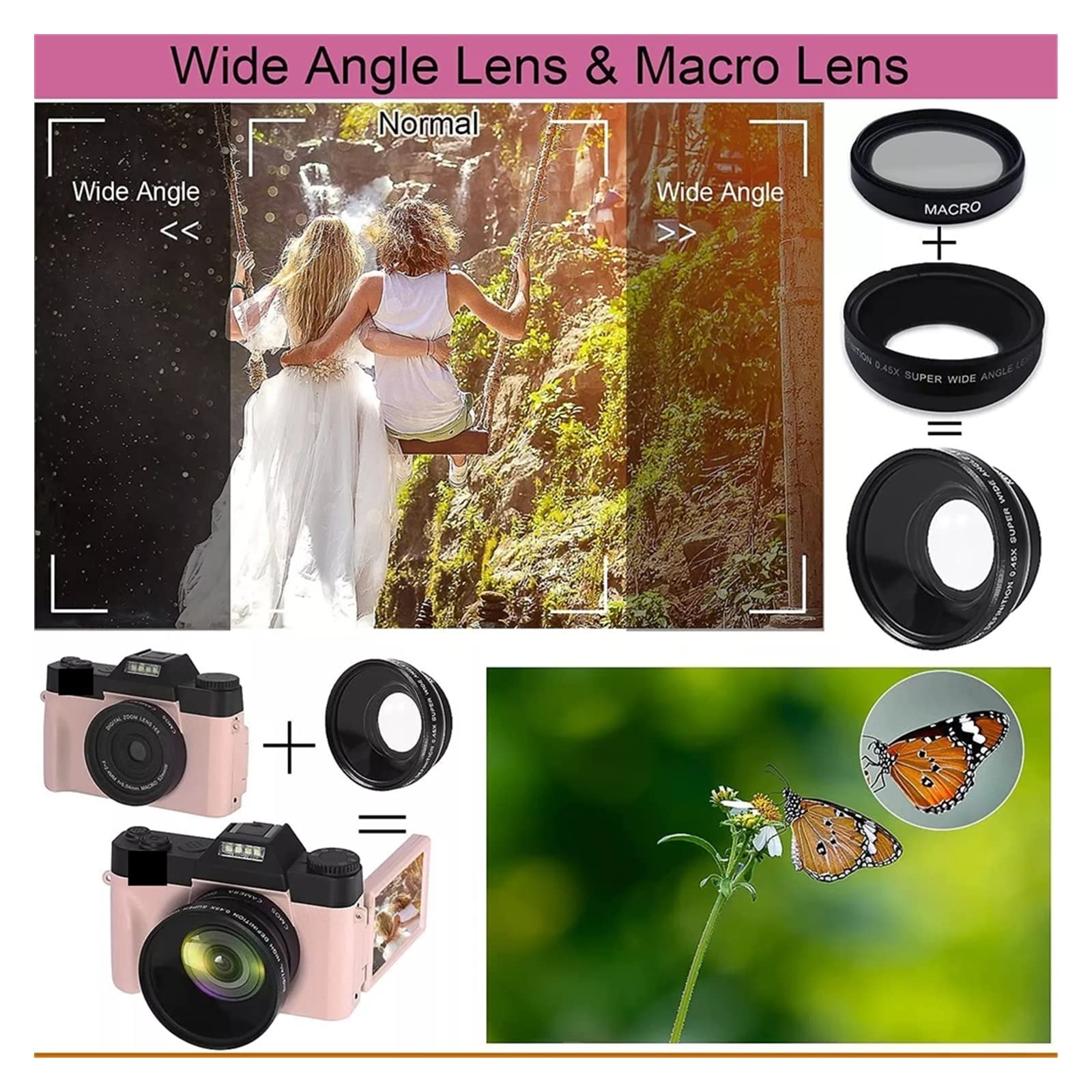 BODORME 4K Digital Camera with 16X Zoom, 48MP, Face Detection, Wide Angle & Auto Focus - Perfect for Vlogging, Photography, Webcam & Selfies (Includes 128GB TF Card, No Lens)