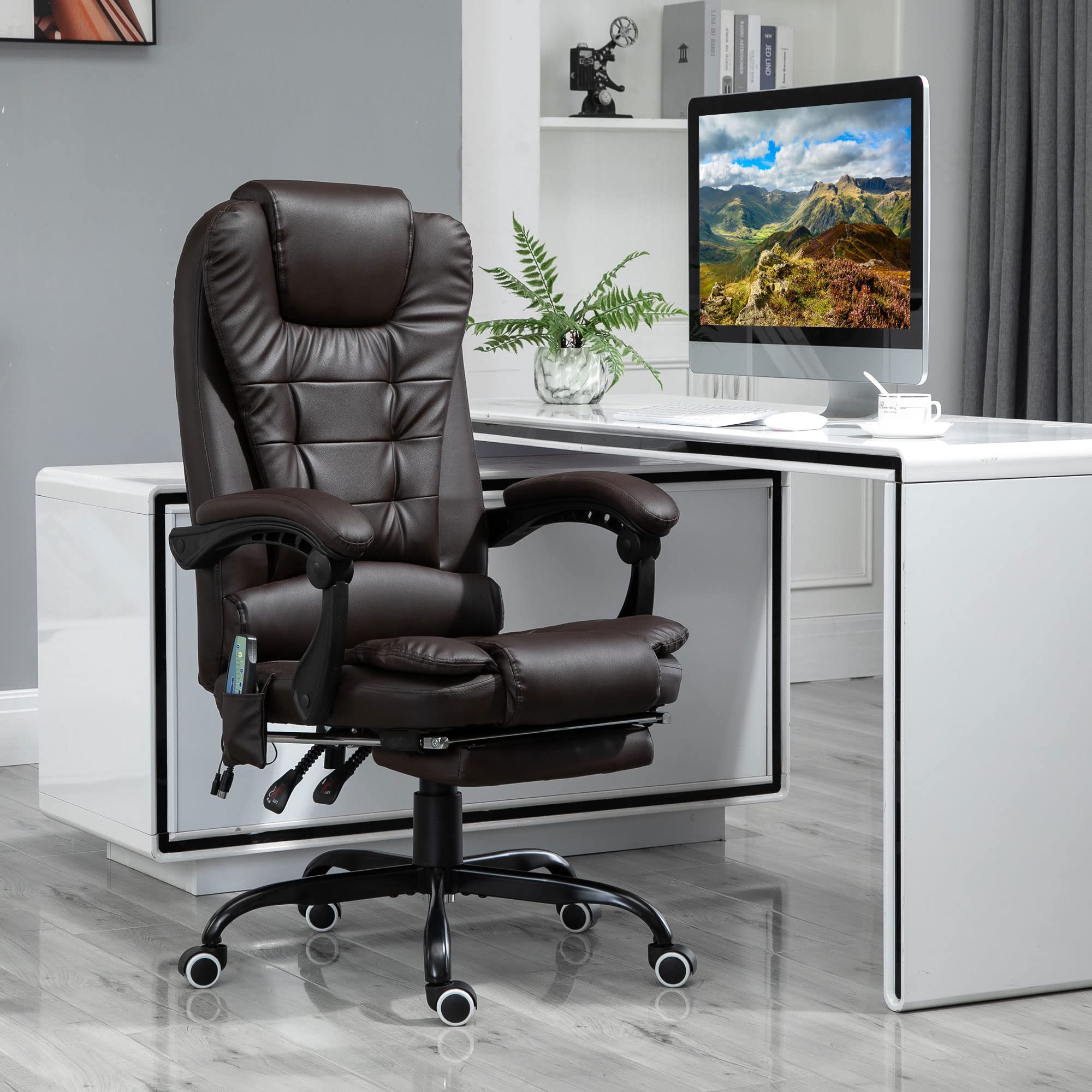 Vinsetto 7-Point Vibrating Massage Office Chair - High Back Executive Recliner with Lumbar Support & Footrest - Adjustable Height Ergonomic Chair for Home & Office - Perfect for Work, Gaming & Relaxation (Brown)