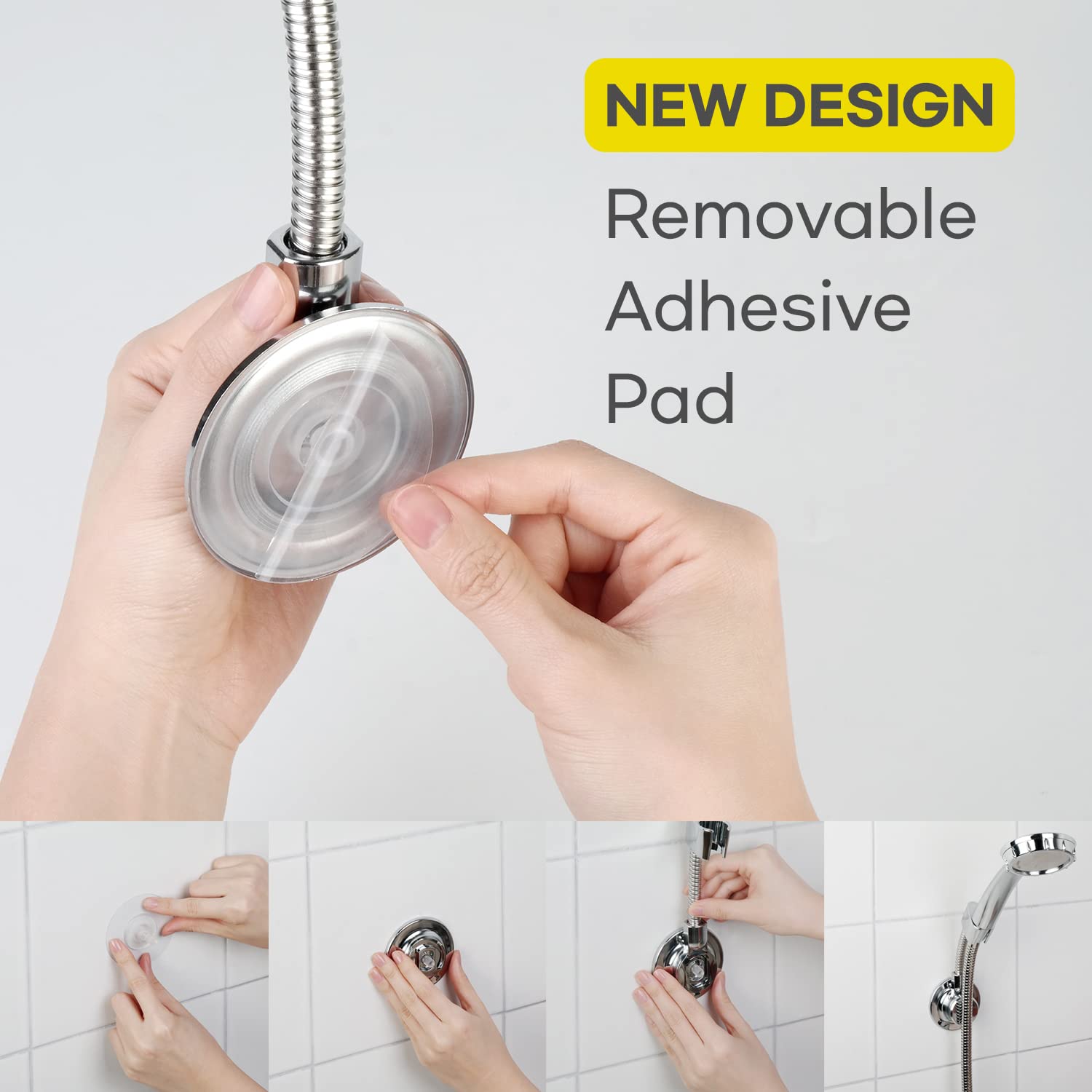 BathBeyond Adjustable Shower Head Holder with Vacuum Suction Cup - Flexible Wall Mount for Handheld Shower Heads - Perfect for Bathroom, RV & Small Space Showers