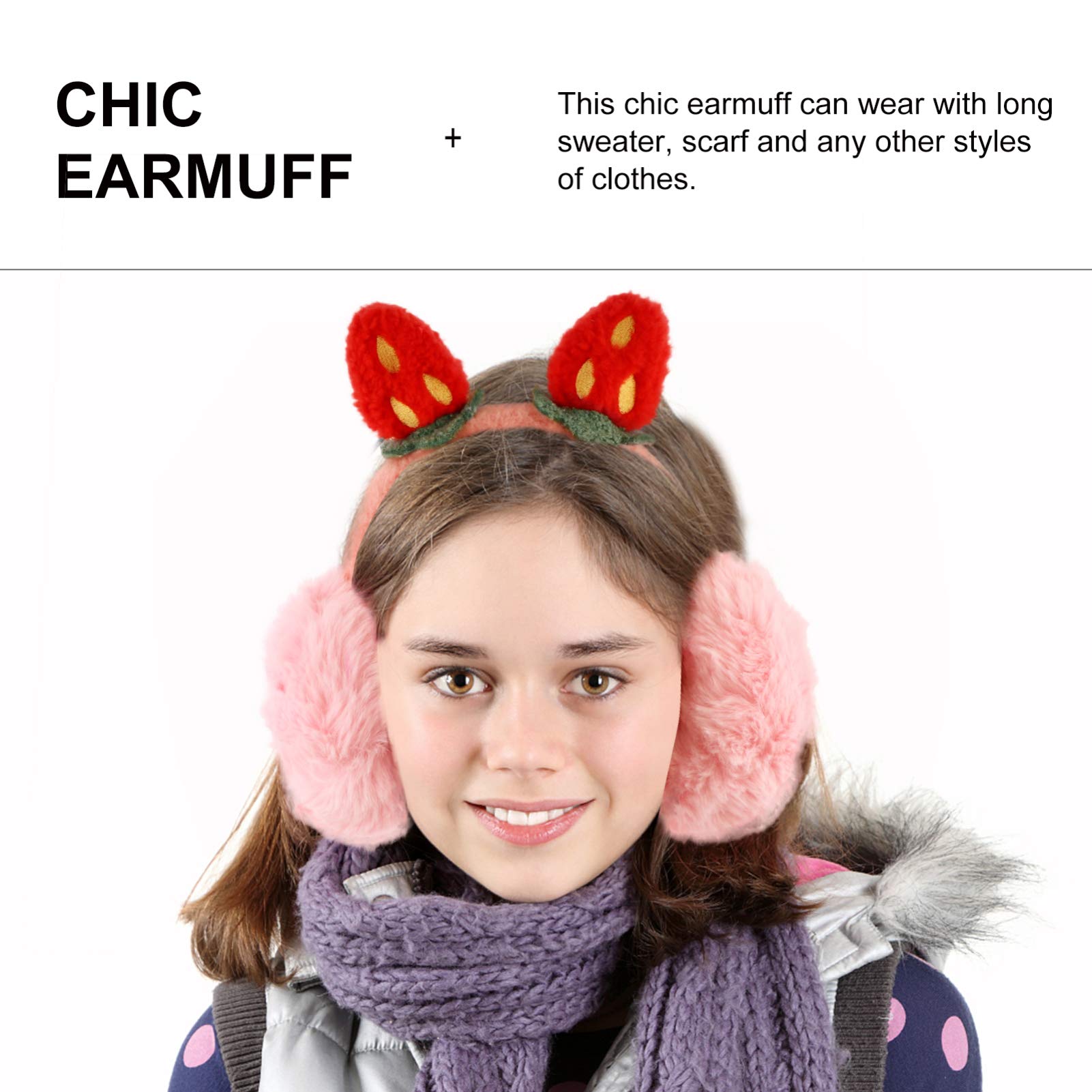 SOIMISS Women's Plush Winter Earmuffs - Soft Warm Fleece Ear Warmers for Girls & Women, Fashionable Strawberry Design for Cold Weather - Perfect for Outdoor Activities, Skiing, Running, and Winter Sports