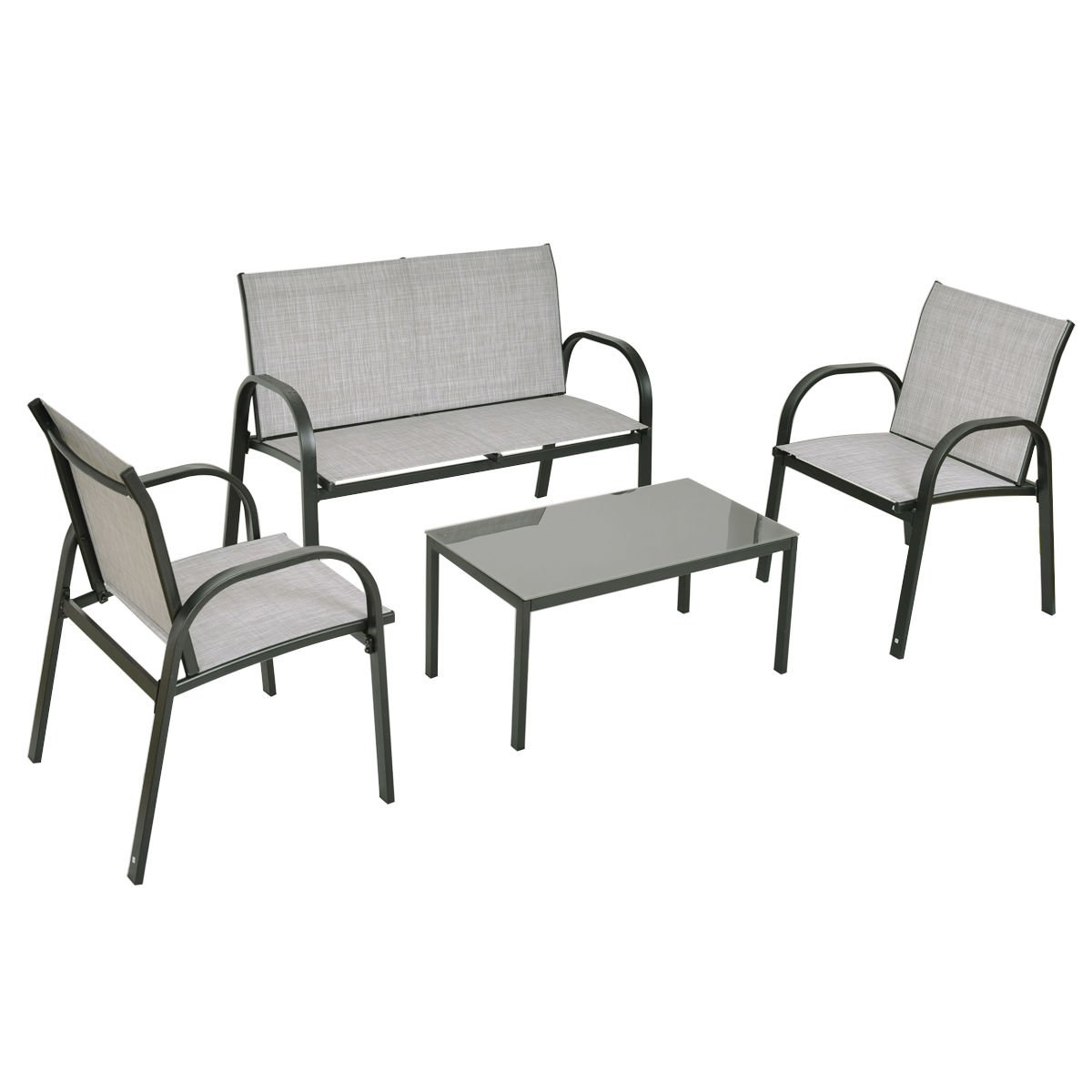 UMTEC 4-Piece Patio Set with Loveseat & Glass Table - Outdoor Conversation Furniture for Garden