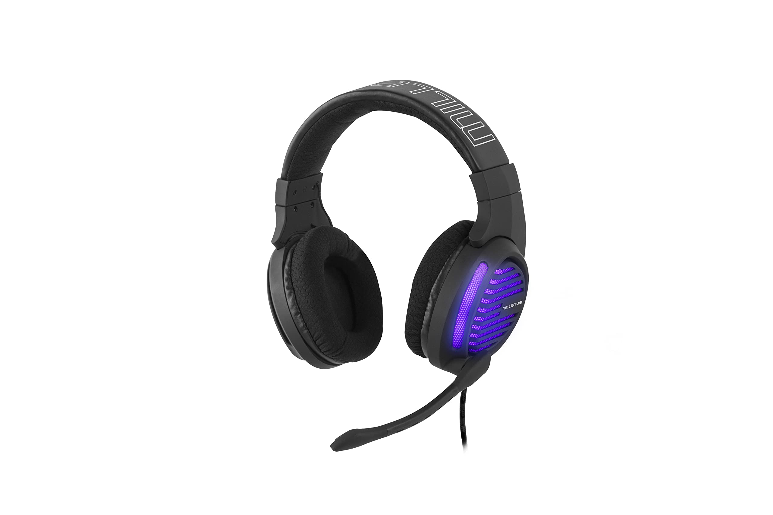 Millennium Gaming Headset with 3.5mm Jack, Noise Cancelling Mic & LED Lights - PS5, Xbox, PC Compatible Headphones for Pro Gamers - Perfect for FPS, Streaming & Esports (Black)