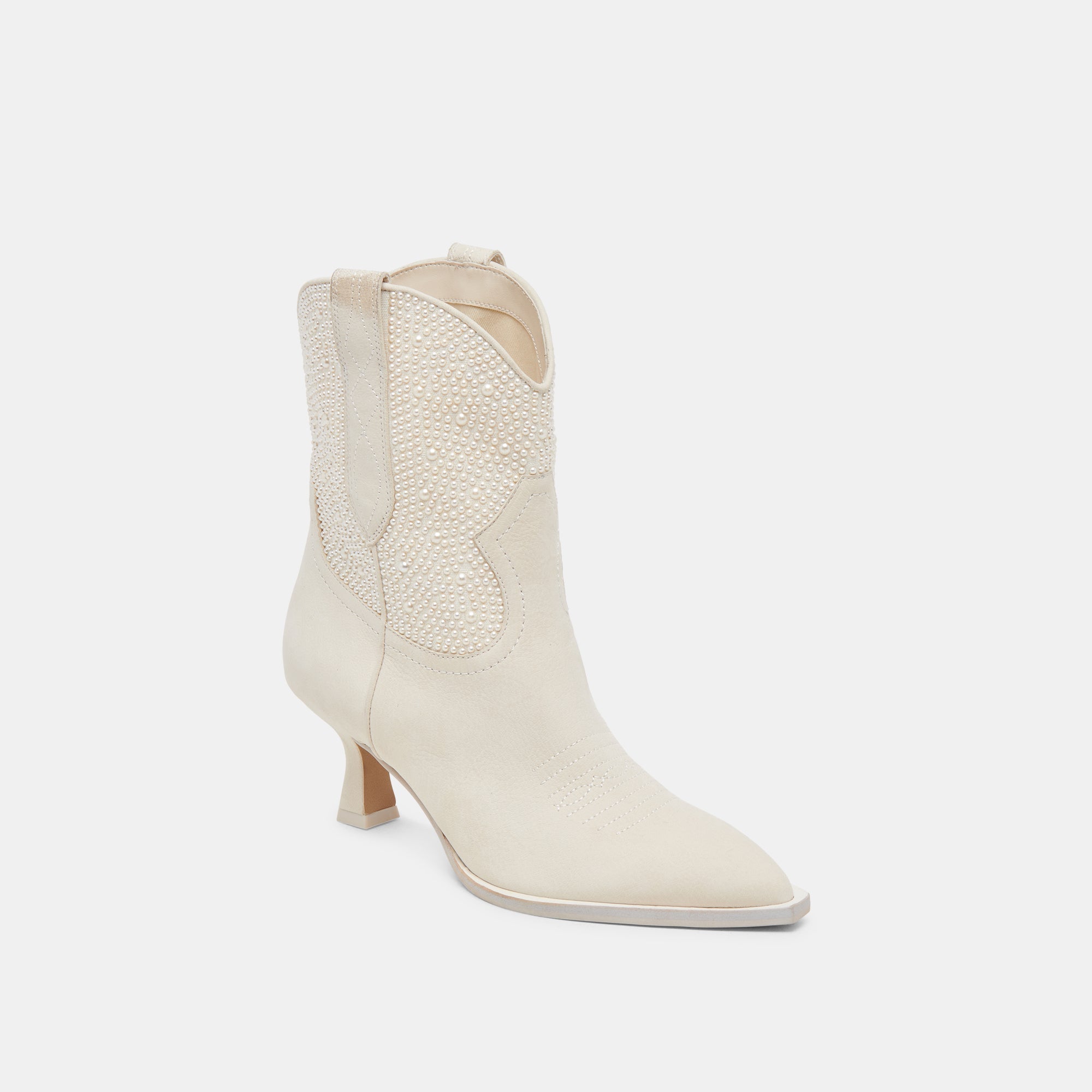 Angel Pearl Booties - Vanilla Pearls Embellished Women's Ankle Boots for Casual Outings & Special Occasions