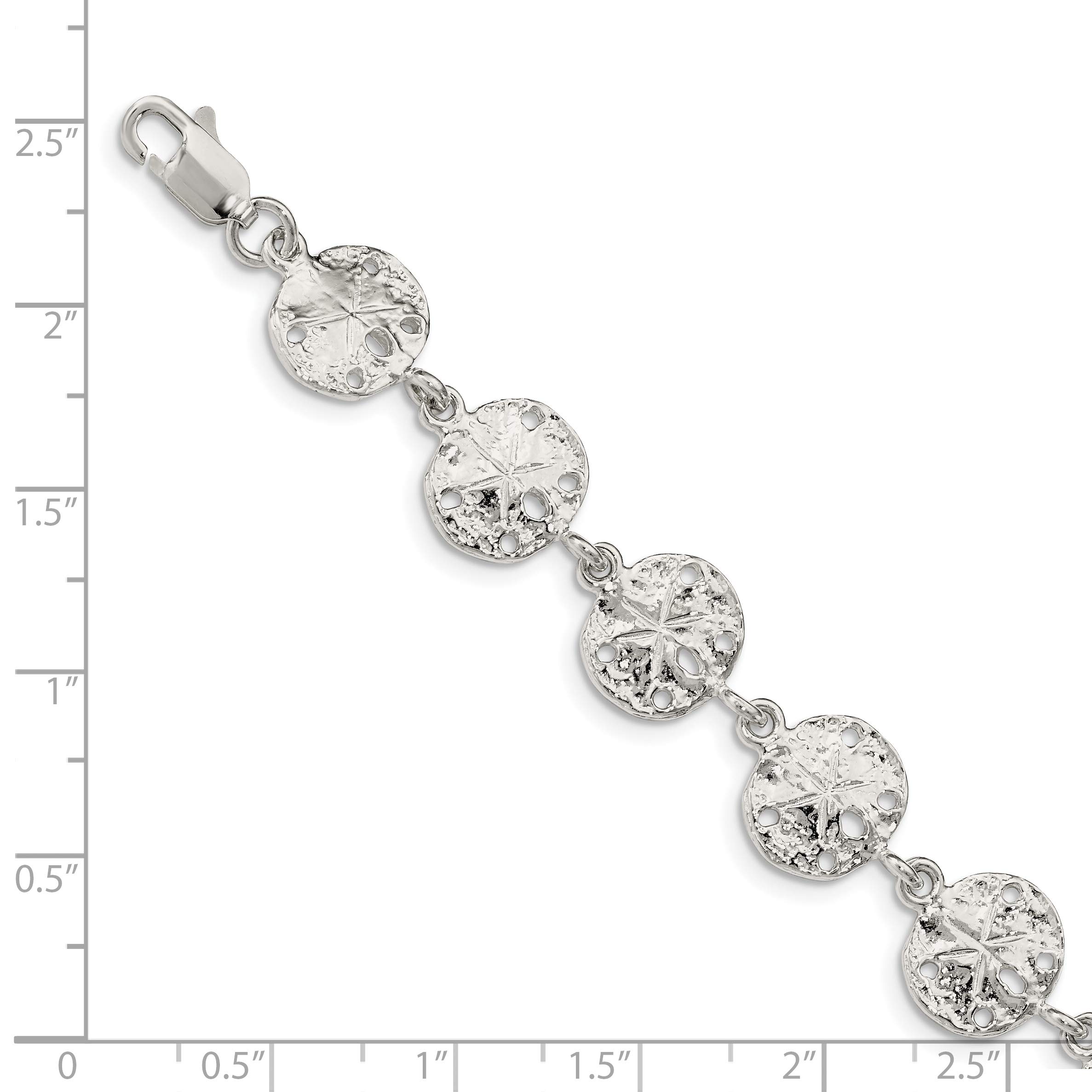 Polished 925 Sterling Silver Solid Sand Dollar Link Bracelet - 7 Inch Adjustable Beach Jewelry for Women, Perfect for Summer Vacations & Coastal Fashion