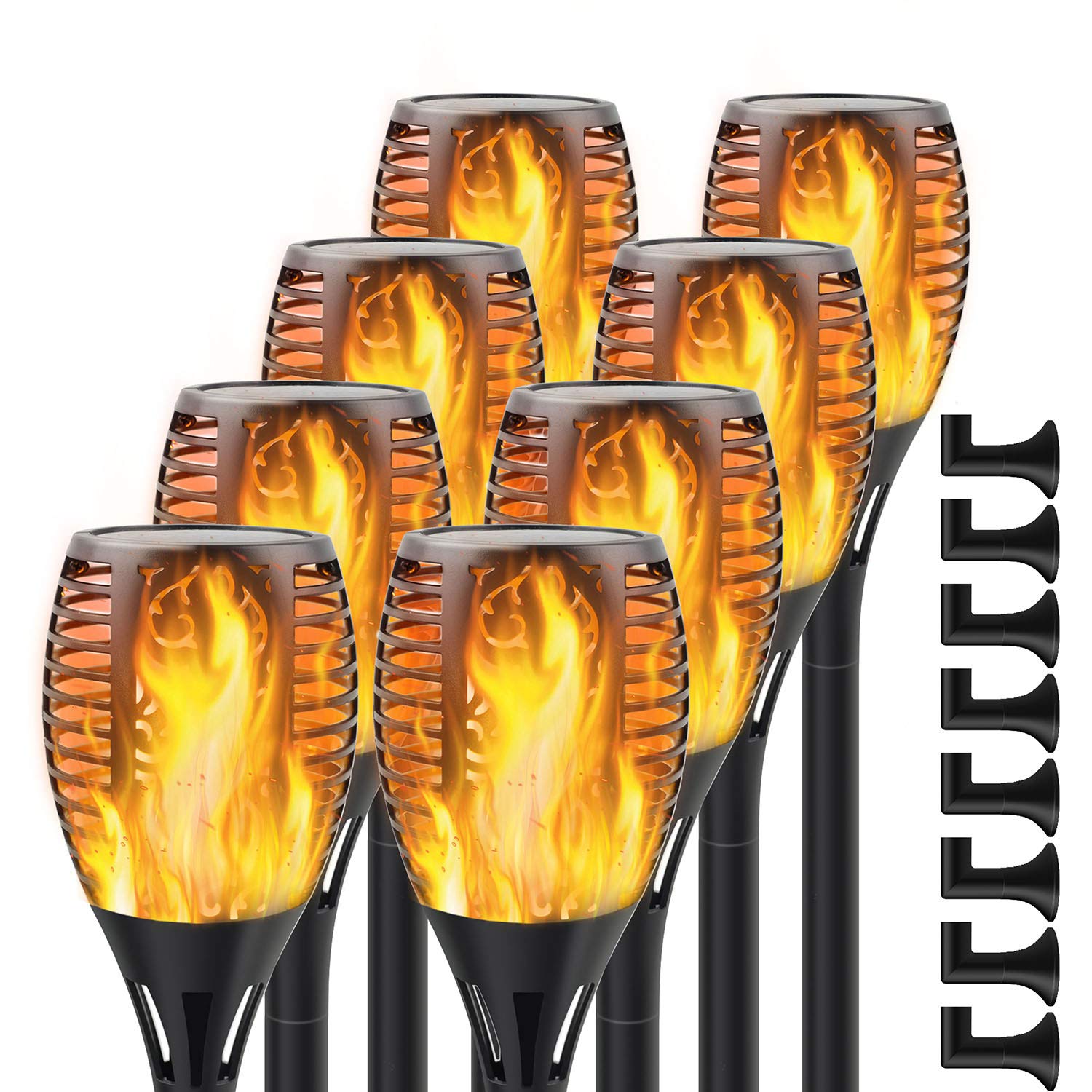 Upgraded Solar Flame Lights Outdoor - 8 Pack Waterproof Garden Torch Lights with Dancing Flame Effect, Auto On/Off Dusk to Dawn for Pathway, Yard & Landscape Decoration (3 Lighting Modes) - Perfect for Patio, Poolside & Backyard Ambiance