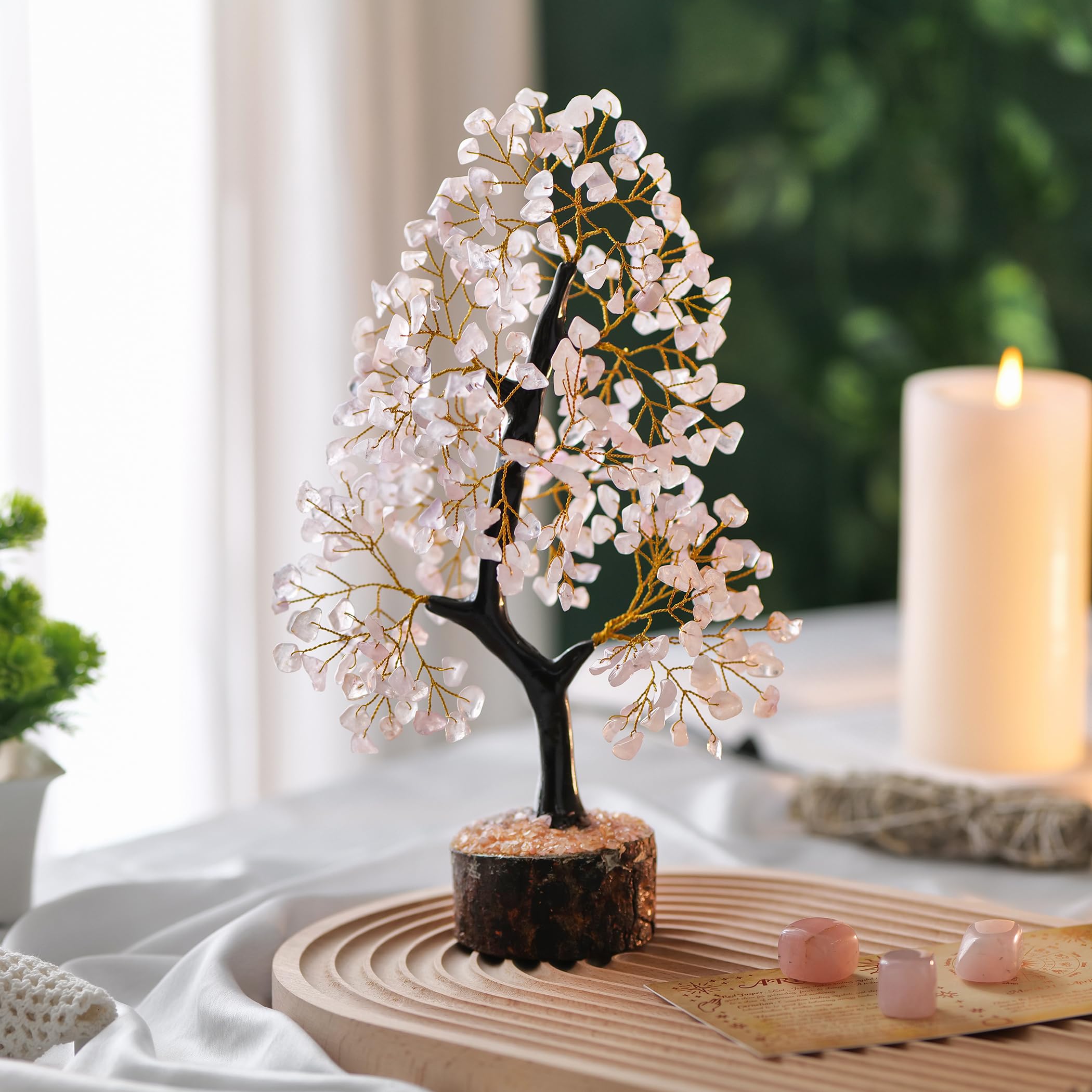 Rose Quartz Tree - Feng Shui Crystal Desk Decor for Women, Pink Office & Room Accessories - Perfect for Home, Office, Meditation Space & Gift Giving