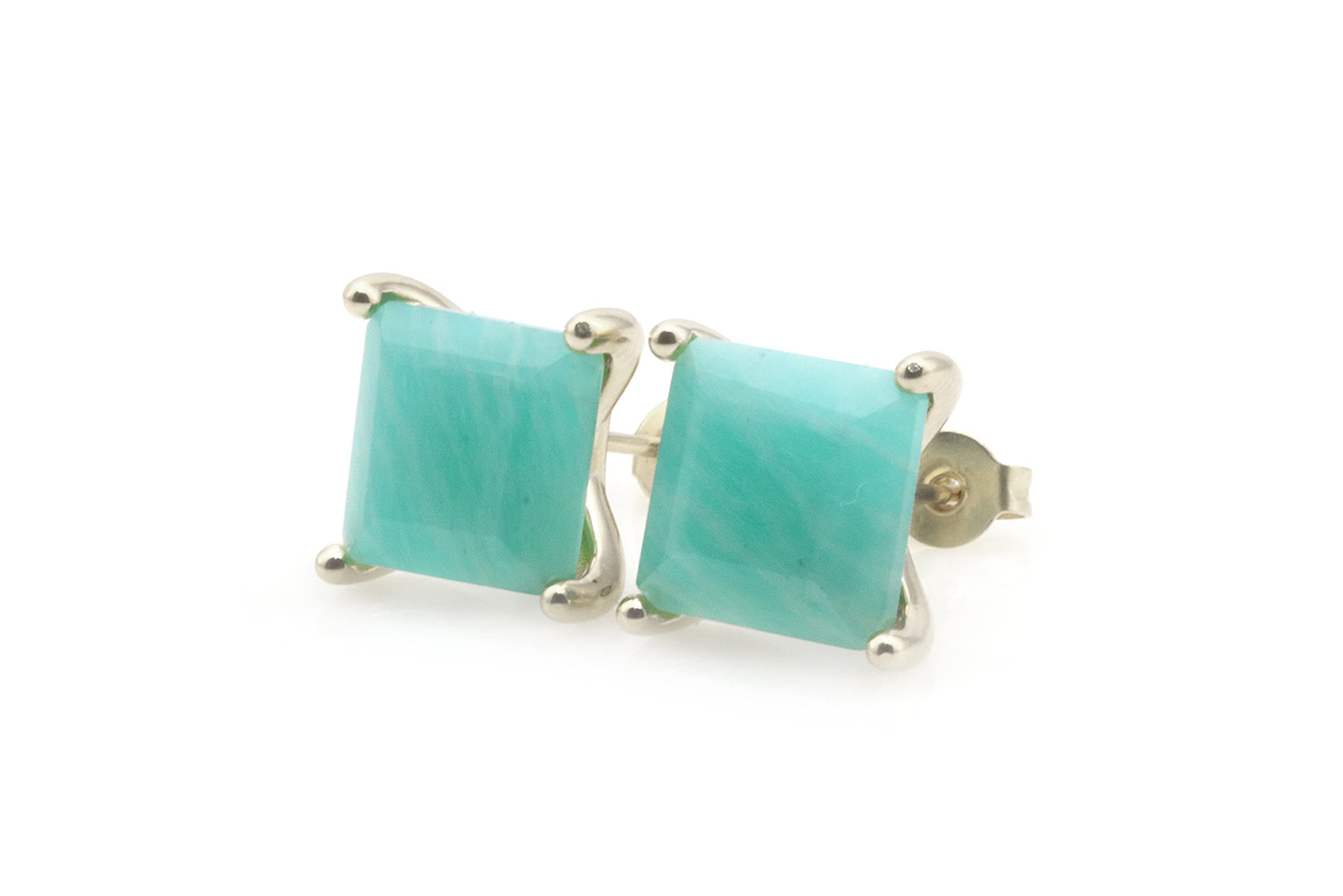 Amazonite Stud Earrings - Square Gemstone Earrings for Women - Handmade Bridal Jewelry, Customizable Statement Earrings | Perfect for Weddings, Parties & Everyday Wear