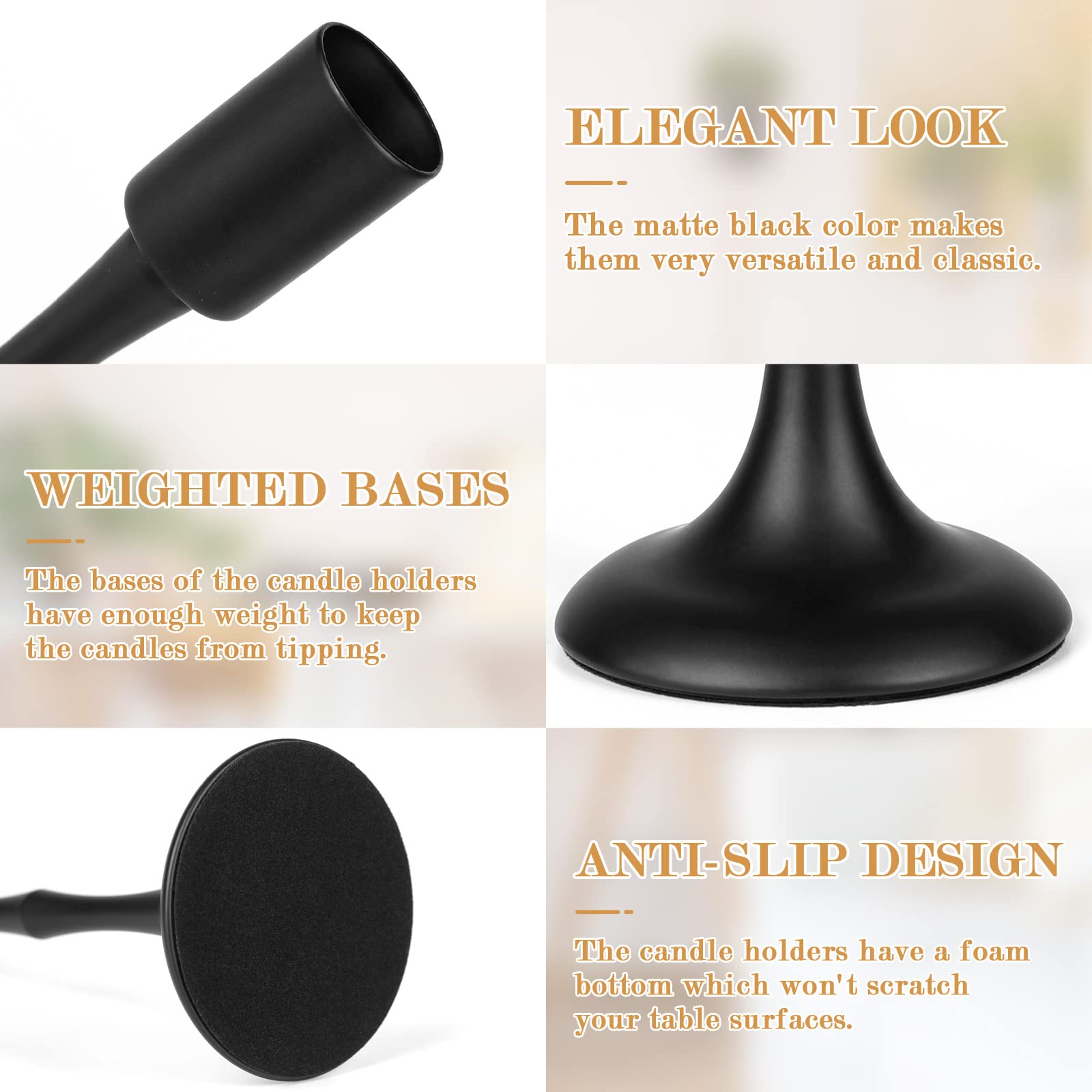 Matte Black Taper Candle Holder Set of 3 - Modern Farmhouse Candlestick Holders for Wedding, Christmas, Thanksgiving - Elegant Dining Table Centerpiece Decor for Home, Party & Holiday Celebrations
