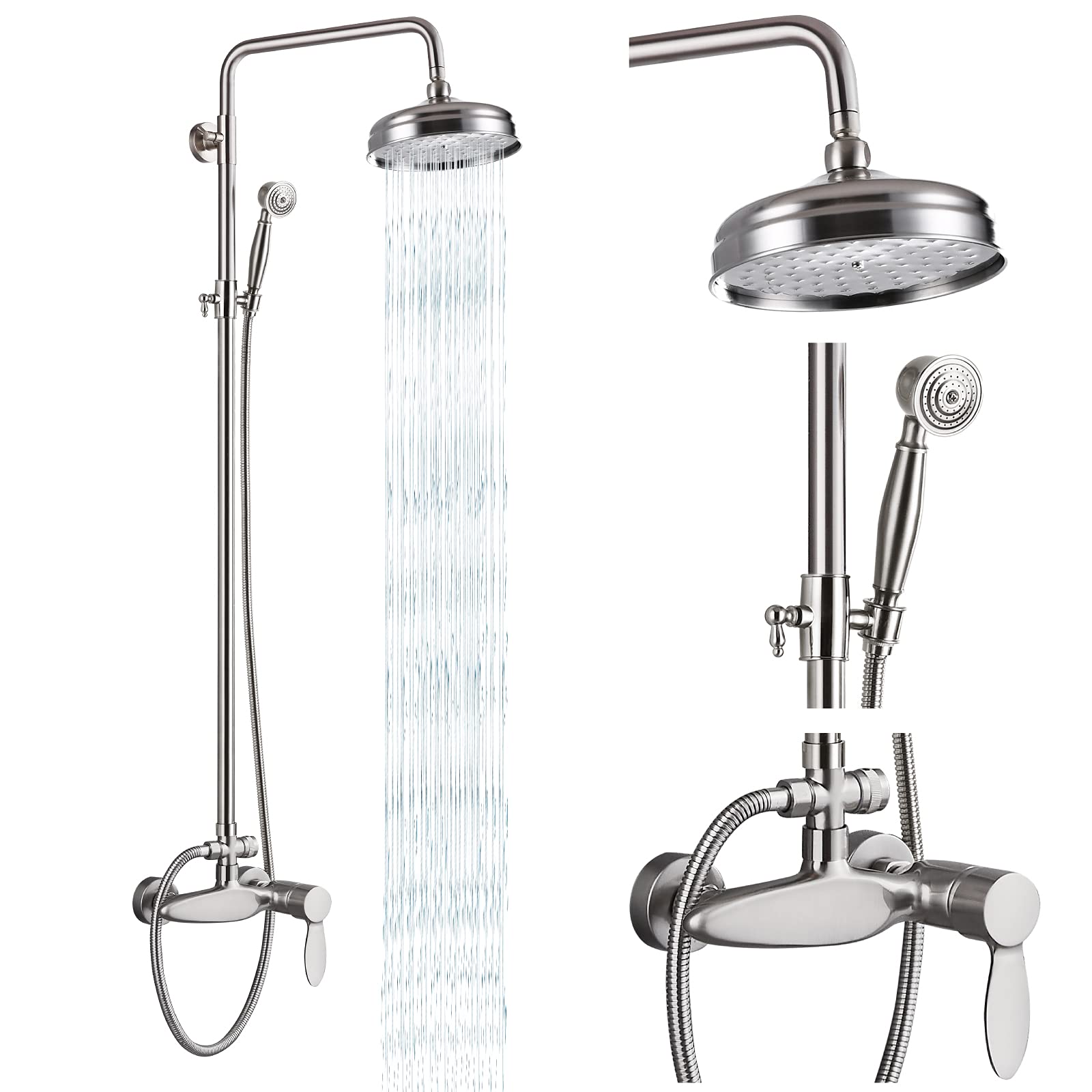 Premium Brushed Nickel Exposed Shower System - 8