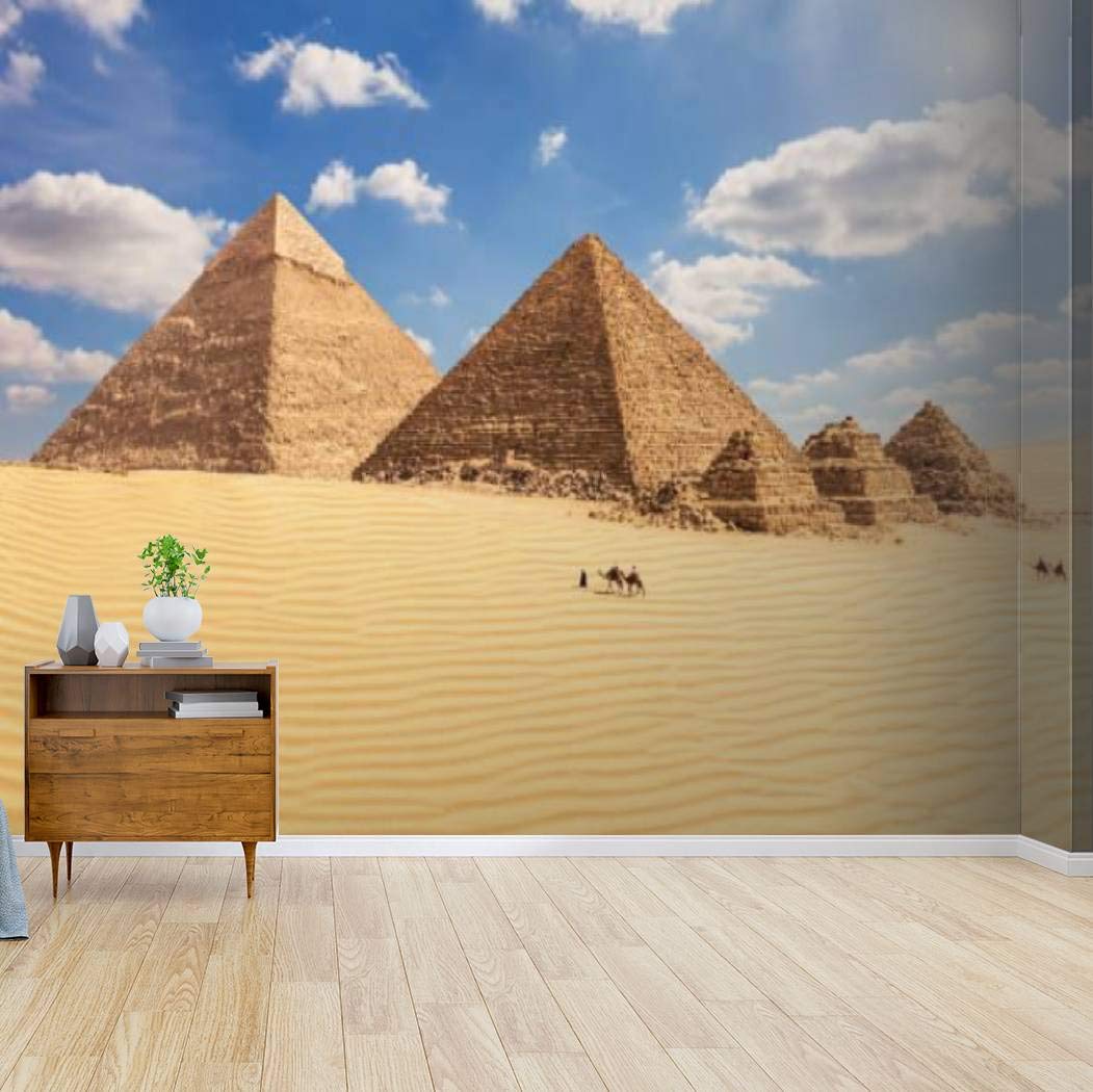 Peel and Stick Wallpaper - Egyptian Pyramids of Chephren & Menkaure - Self-Adhesive Removable Vinyl Wall Mural for Home Decor | Perfect for Living Room, Bedroom, or Office Accent Wall
