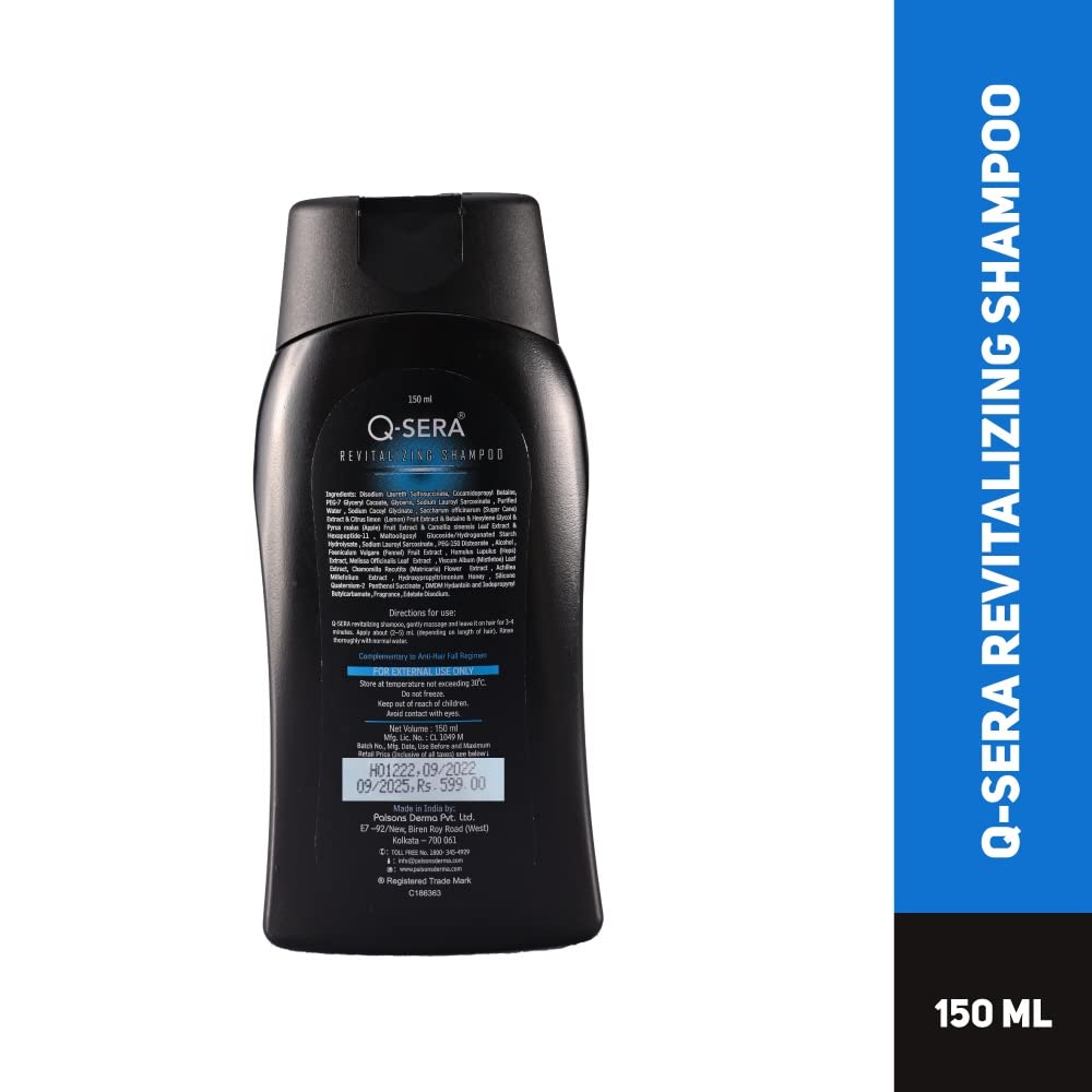 QSERA Revitalizing Shampoo for Dry & Frizzy Hair - Sulfate & Paraben Free, Dermatologist Recommended Hair Strengthening Treatment (150ml) - Restores Healthy, Smooth & Damage-Free Hair for Daily Hair Care & Salon-Like Results at Home