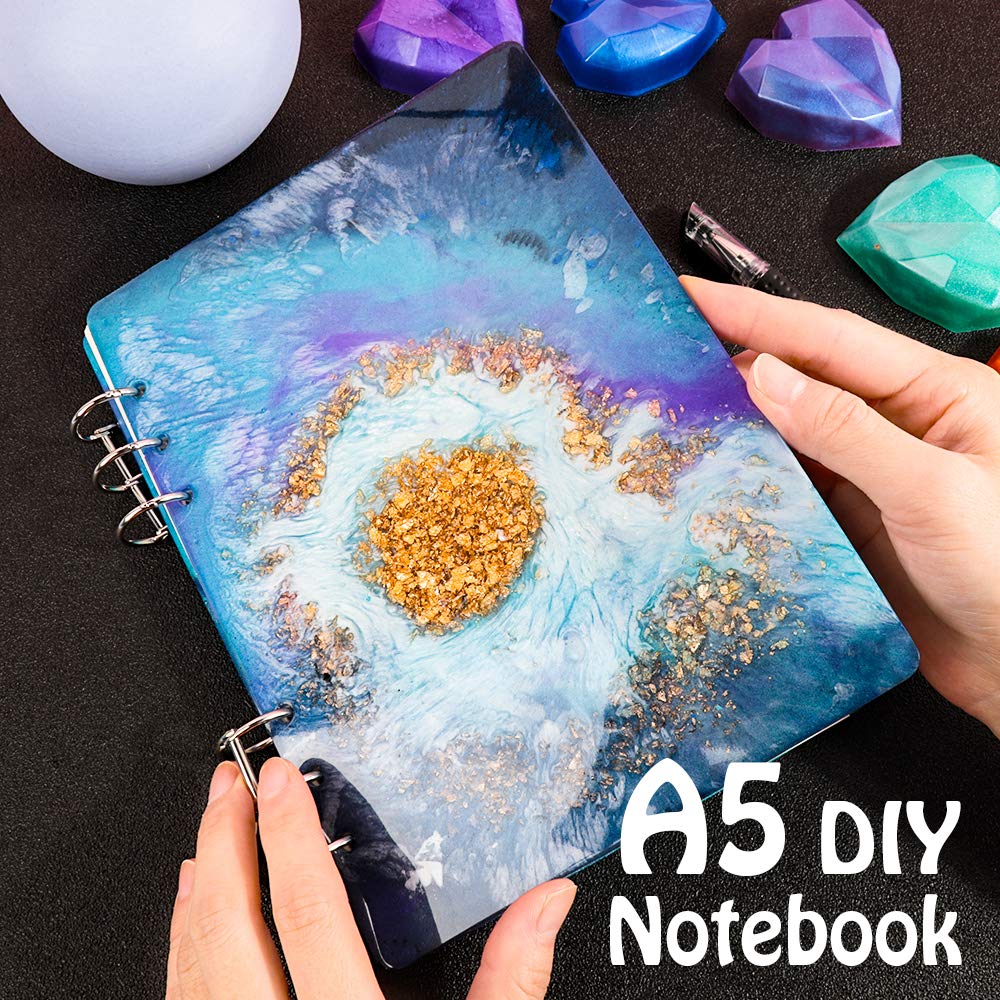 LEOBRO 3Pcs A5 A6 A7 Notebook Cover Silicone Molds for Resin Crafts - DIY Epoxy UV Resin Notebook Covers with Book Binder Rings - Perfect for Scrapbooking, Journaling, and Handmade Gift Making