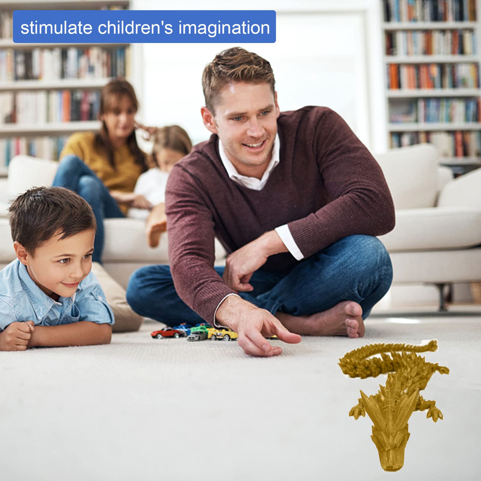 3D Printed Crystal Dragon Toy - Rotatable & Poseable Articulated Dragon Figure for Kids & Adults - 13.8 Inch Yellow Anxiety Relief Dragon - Perfect for Stress Relief, Home Decor, and Fantasy Collectibles