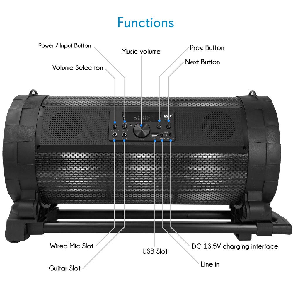 Pyle 600W Portable Bluetooth Boombox Stereo System - Wireless Outdoor Speaker with LED Lights, FM Radio, MP3 Player, USB, Handle & Wheels, Karaoke Mic & Remote - Perfect for Parties, Beach, Camping & Outdoor Events
