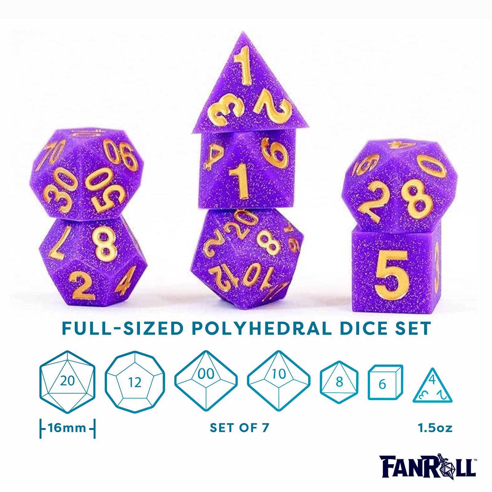 FanRoll 16mm Sharp Edge Silicone Rubber Polyhedral DND Dice Set - Regal Ricochet Color | Premium RPG Dice for Dungeons & Dragons, Pathfinder & Tabletop Gaming | Perfect for D&D Campaigns, Gift Giving & Dice Collectors