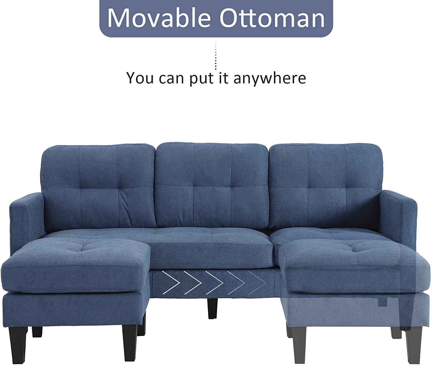 Grepatio Convertible Sectional Sofa - L-Shaped Modern Linen Fabric Couch for Small Spaces (Blue) | Perfect for Apartments, Living Rooms & Home Offices