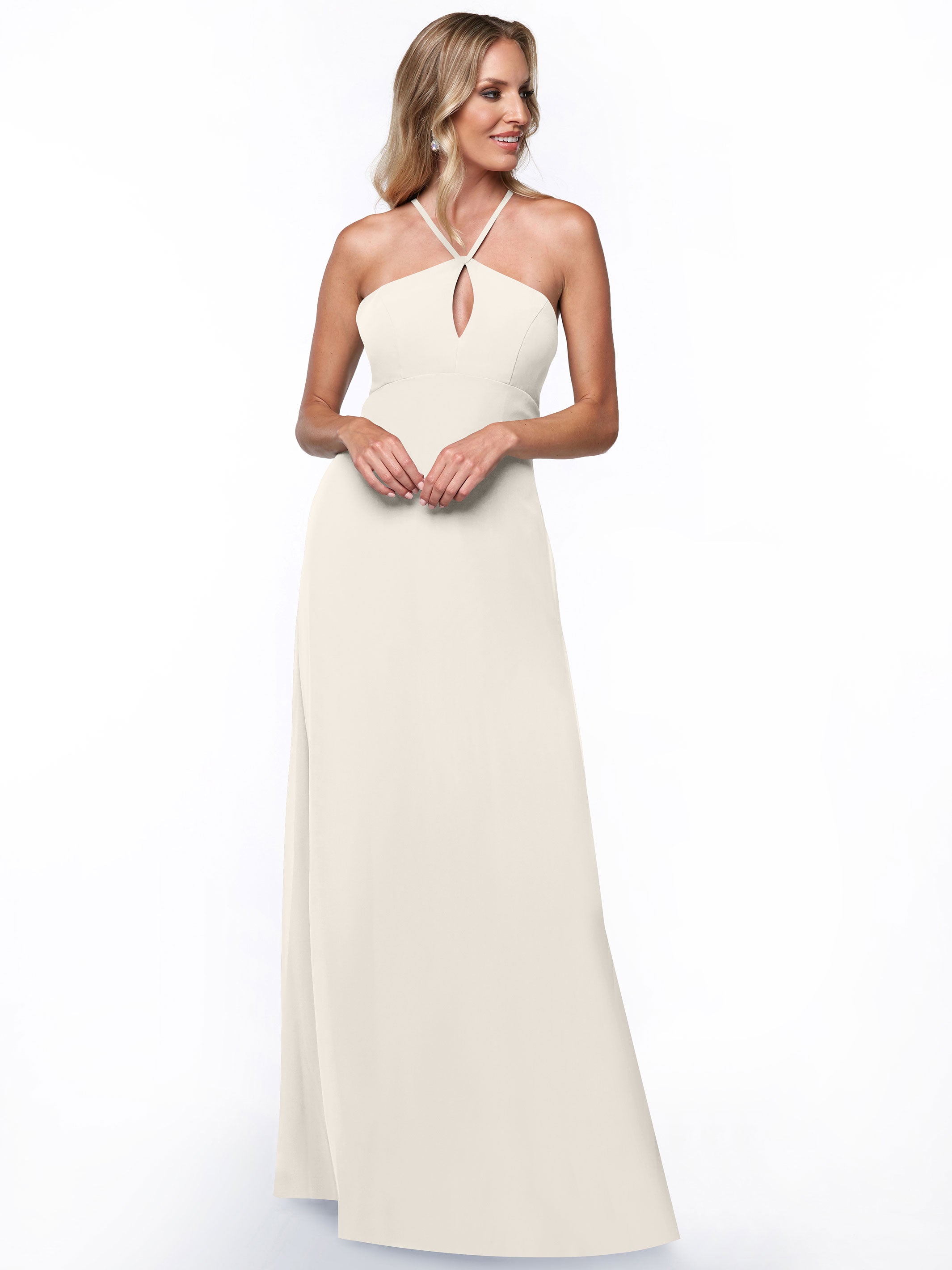 Elegant A-Line Chiffon Bridesmaid Dress with Keyhole Halter Neckline - Perfect for Weddings, Formal Events & Special Occasions