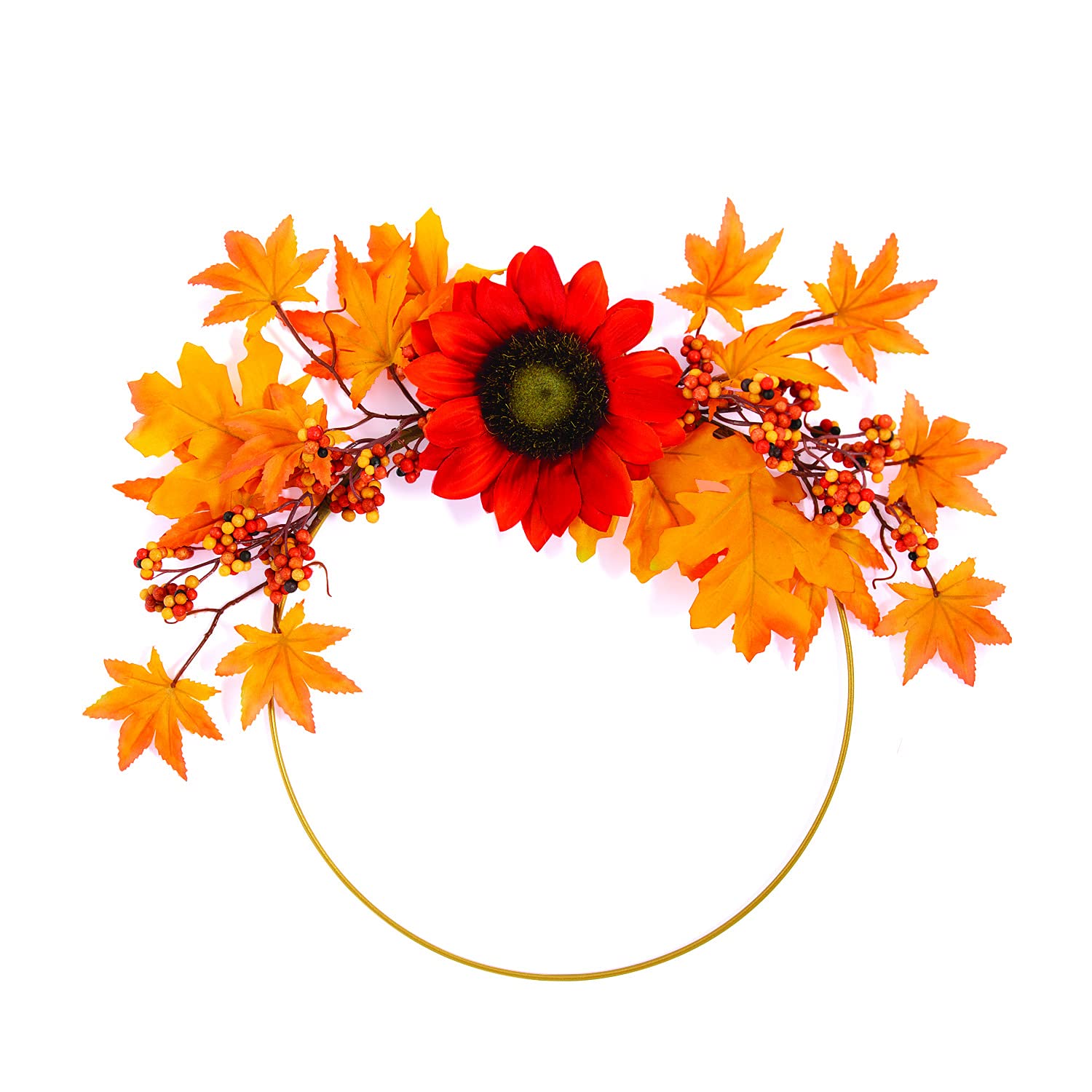 Autumn Sunflower Gold Wreath - Fall Home Decor Wreath for Front Door, Wall, Fireplace - 1 Piece Floral Decoration for Thanksgiving, Harvest Season