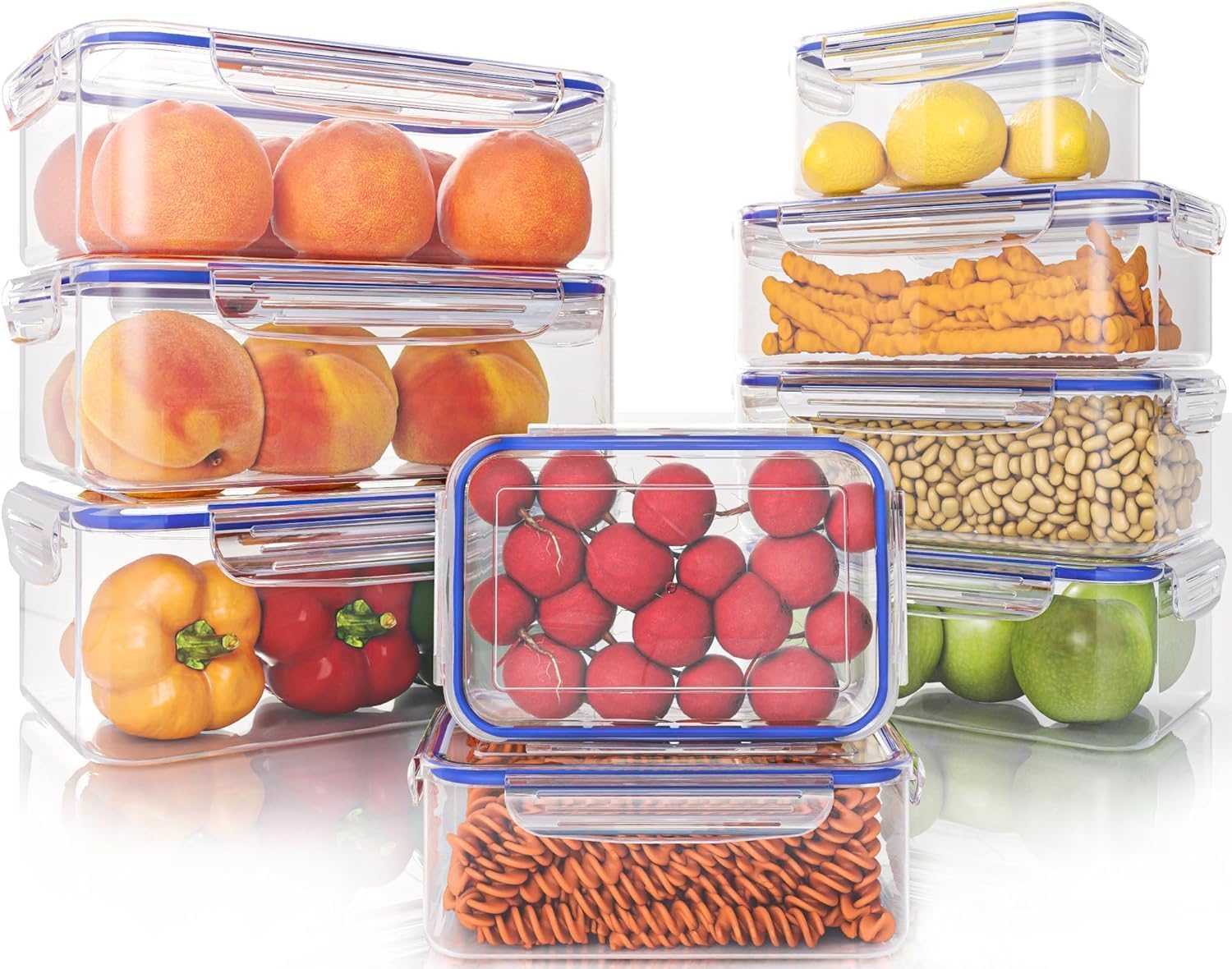 KICHLY 18-Piece Airtight Plastic Food Storage Containers with Lids - BPA-Free, Leakproof Kitchen & Pantry Organization for Dry Food, Snacks, Cereal, Flour | Stackable, Durable, Dishwasher Safe (Blue)
