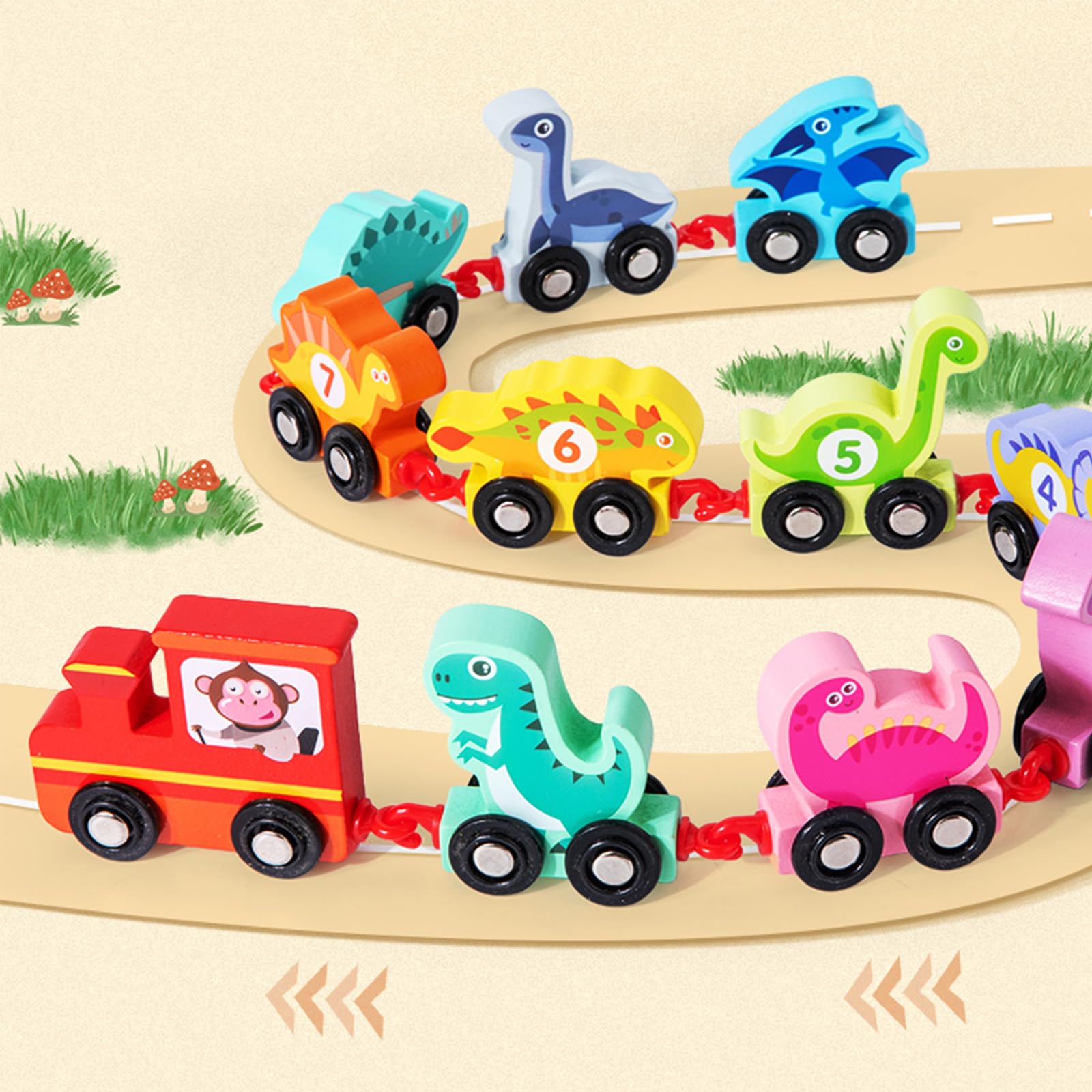 Wooden Dinosaur Train Set - Educational Montessori Toy for Kids 2-4 Years | Playtime & Learning Fun