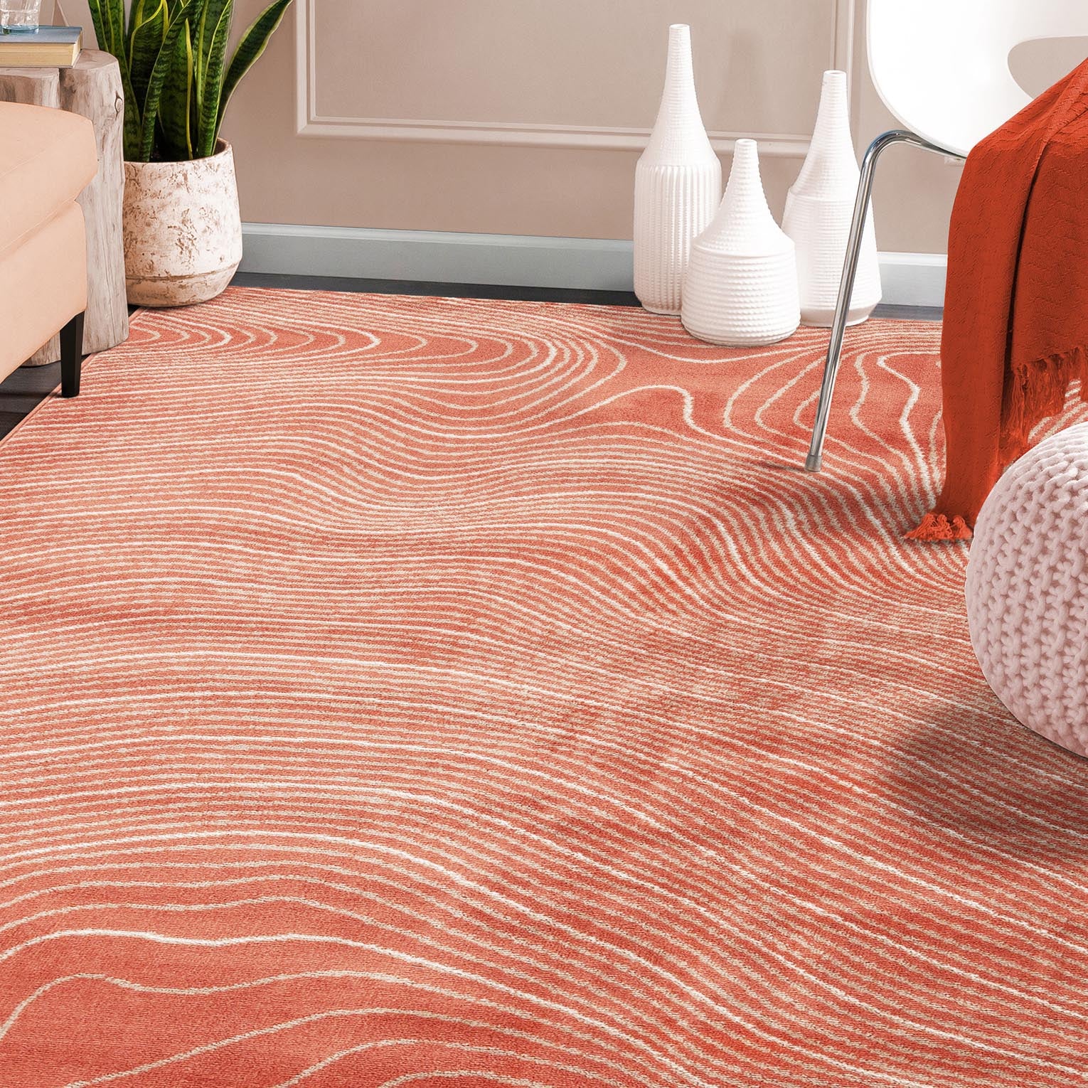 Veer Modern Abstract Wood Grain Indoor Area Rug or Runner - Non-Slip Soft Living Room Carpet for Home Decor, Bedroom, Office - Perfect for Boho, Farmhouse & Contemporary Styles