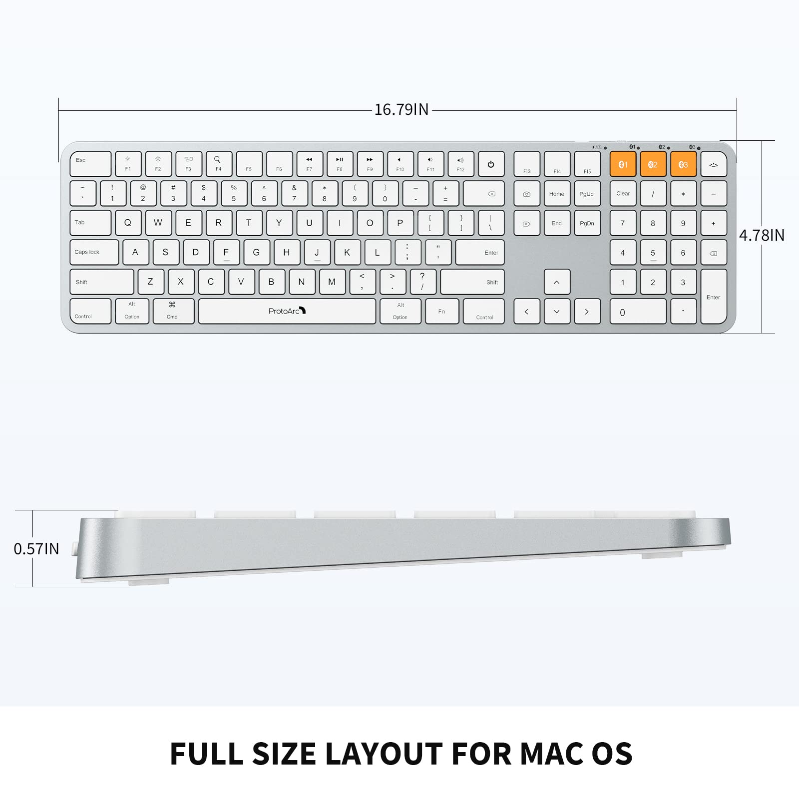 ProtoArc K100-A Ultra Slim Wireless Bluetooth Keyboard with Backlit & Numeric Keypad - Rechargeable 3-Device Keyboard for Mac Mini, MacBook Pro/Air, iMac & iPad - Perfect for Home Office, Gaming & Productivity