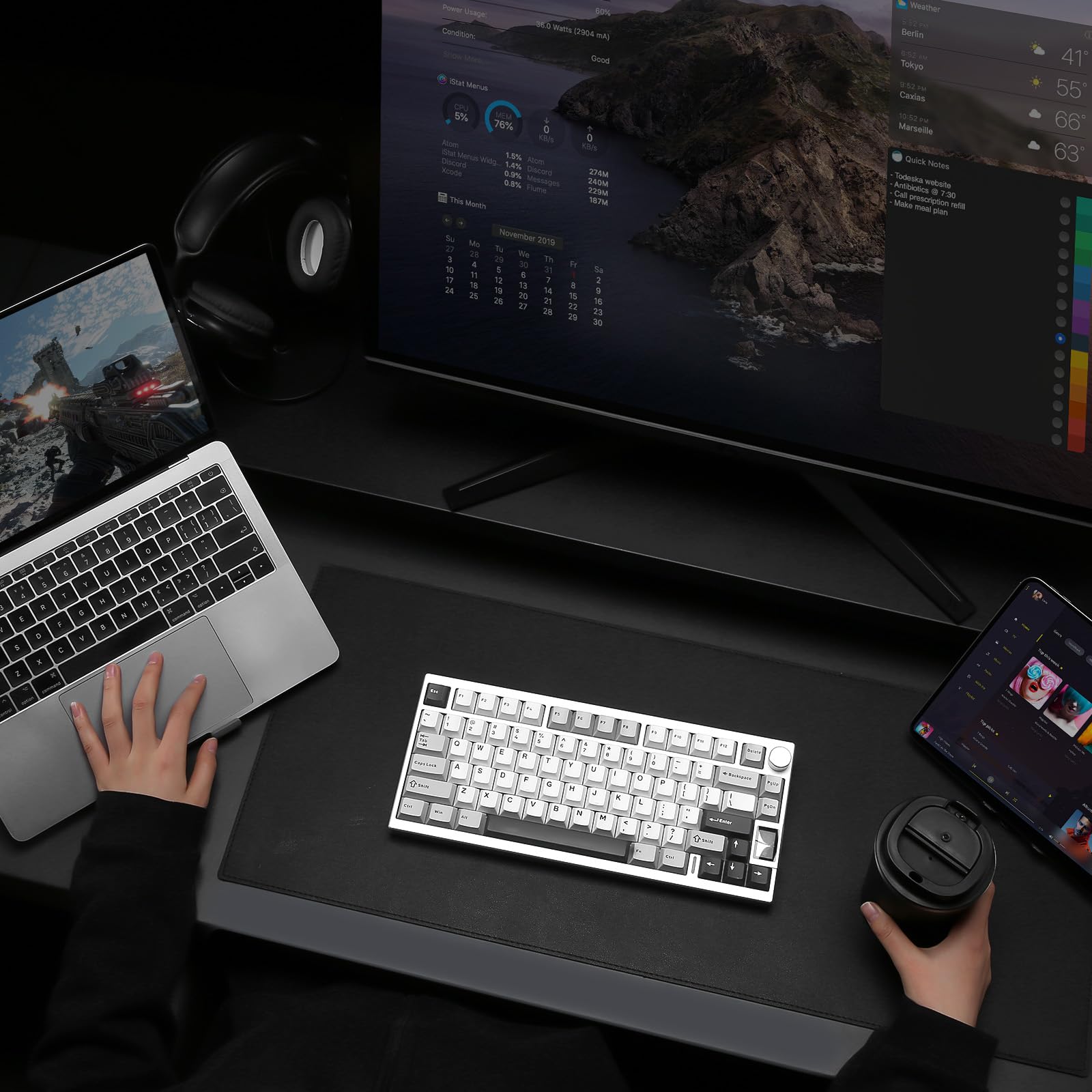 YUNZII AL80 Wireless Mechanical Keyboard - Full Aluminum CNC, Smart LCD Display, Hot Swappable Gasket Mount 75% Layout with Knob, BT/2.4G/USC-C, QMK/VIA Support for Windows & Mac (Silver, Gateron Zero Switch) - Perfect for Gaming, Coding & Office Work