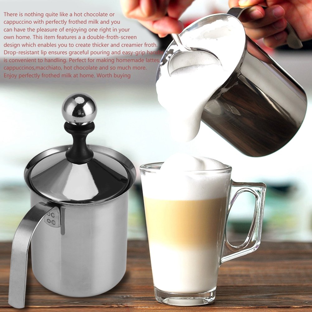 Premium Stainless Steel Handheld Milk Frother - Double Mesh Whisk for Coffee, Cappuccino & Latte - 800ML Manual Milk Foamer & Creamer (Perfect for Home Baristas, Coffee Shops & Office Use)