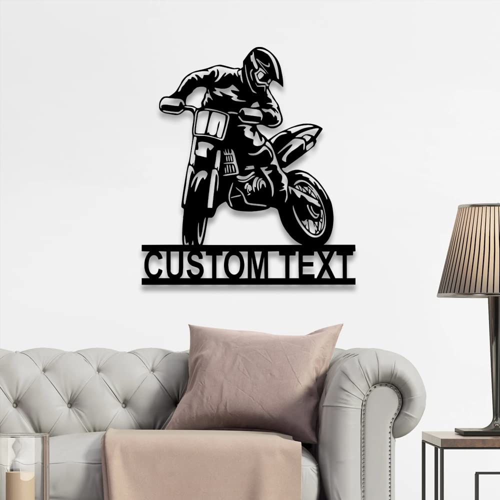 Custom LED Motocross Wall Art - Personalized Dirt Bike Metal Sign with Neon Lights, Motorcycle Name Wall Decor for Bedroom, Man Cave & Garage - Perfect Gift for Bikers & Motocross Lovers (Night Light, Home Decor)