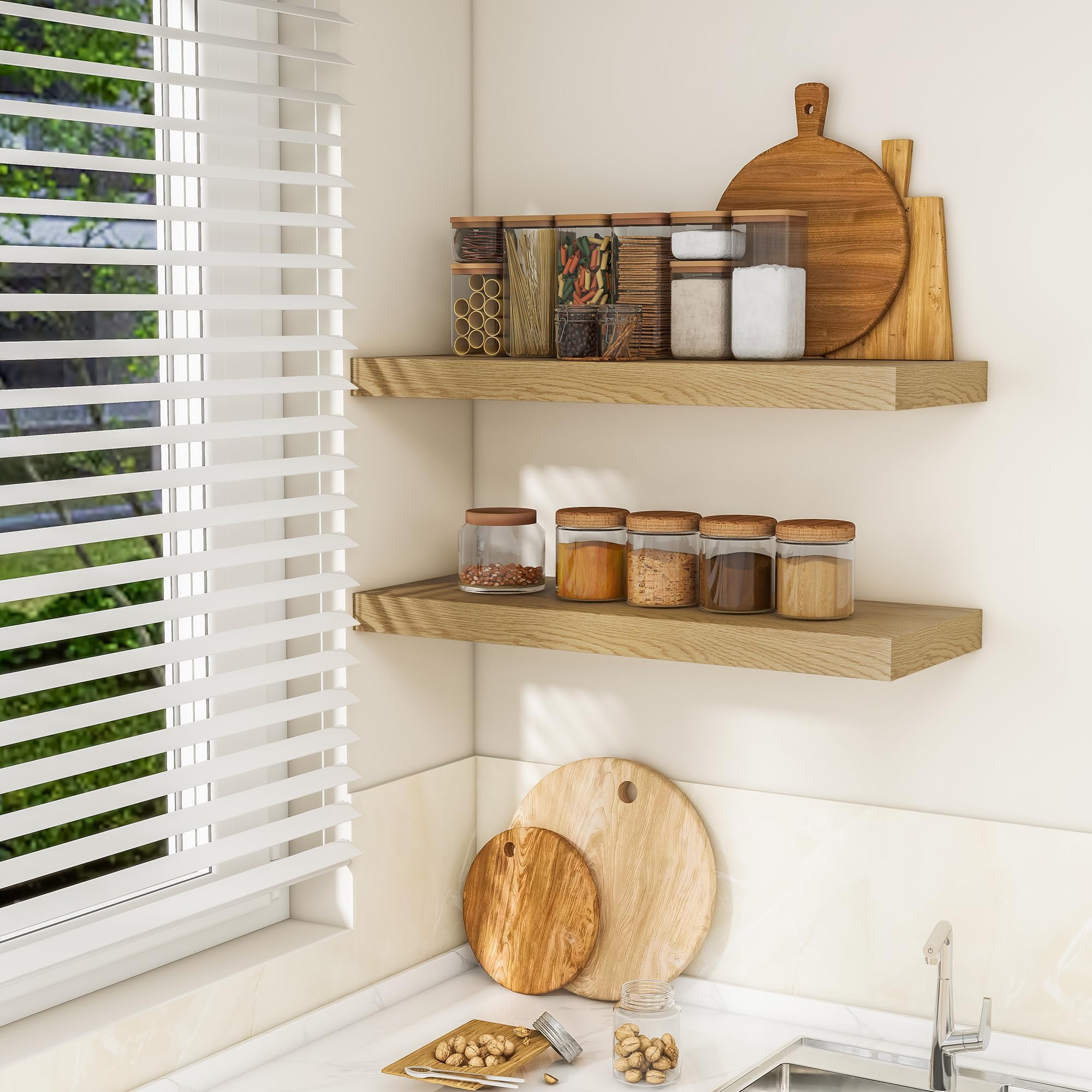 36 Inch Floating Shelves for Wall - 2 Pack Rustic Wood Wall Mounted Shelves with Invisible Brackets for Bedroom, Kitchen, Bathroom - Perfect for Books, Storage & Home Decor (Oak) - Ideal for Small Space Organization & Stylish Display