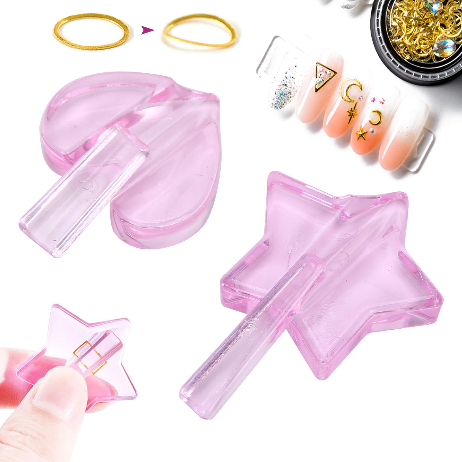 2PCS Nail Art Metal Frame - Star & Heart Embossed Bending Tool for DIY Manicure, Nail Salon & Home Use | Professional Nail Art Equipment for Creative Designs