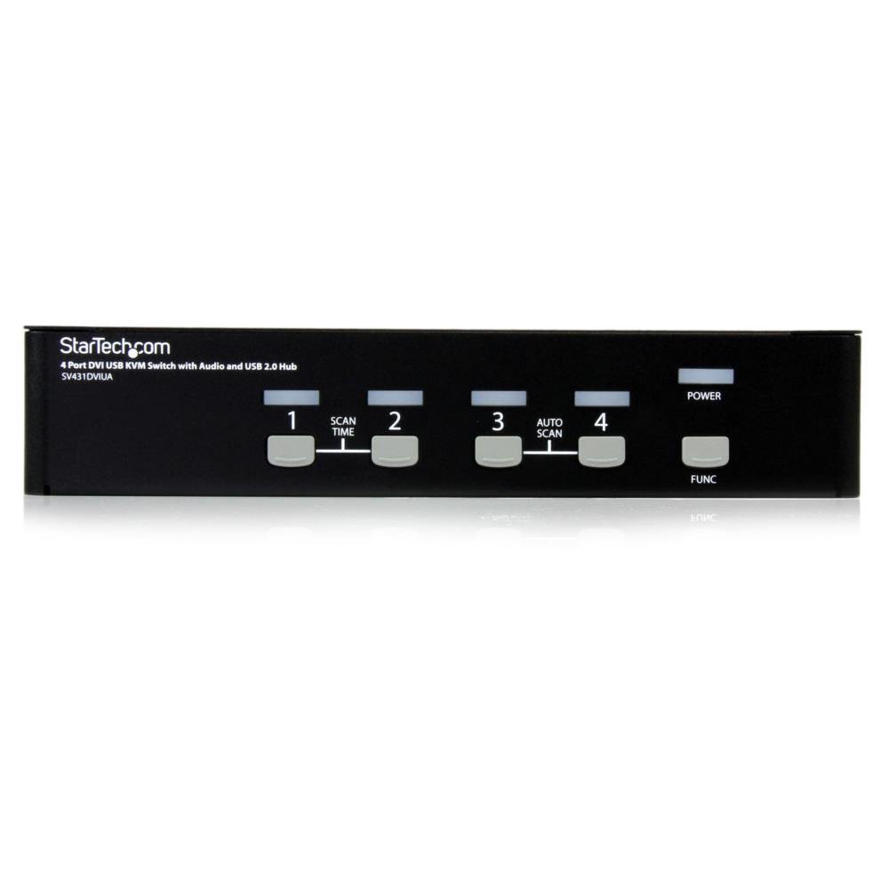 StarTech.com 4-Port DVI KVM Switch with Audio | 1U Rack-Mount for Multiple Computers | TAA Compliant (SV431DVIUA) | Ideal for Data Centers & Office Workstations