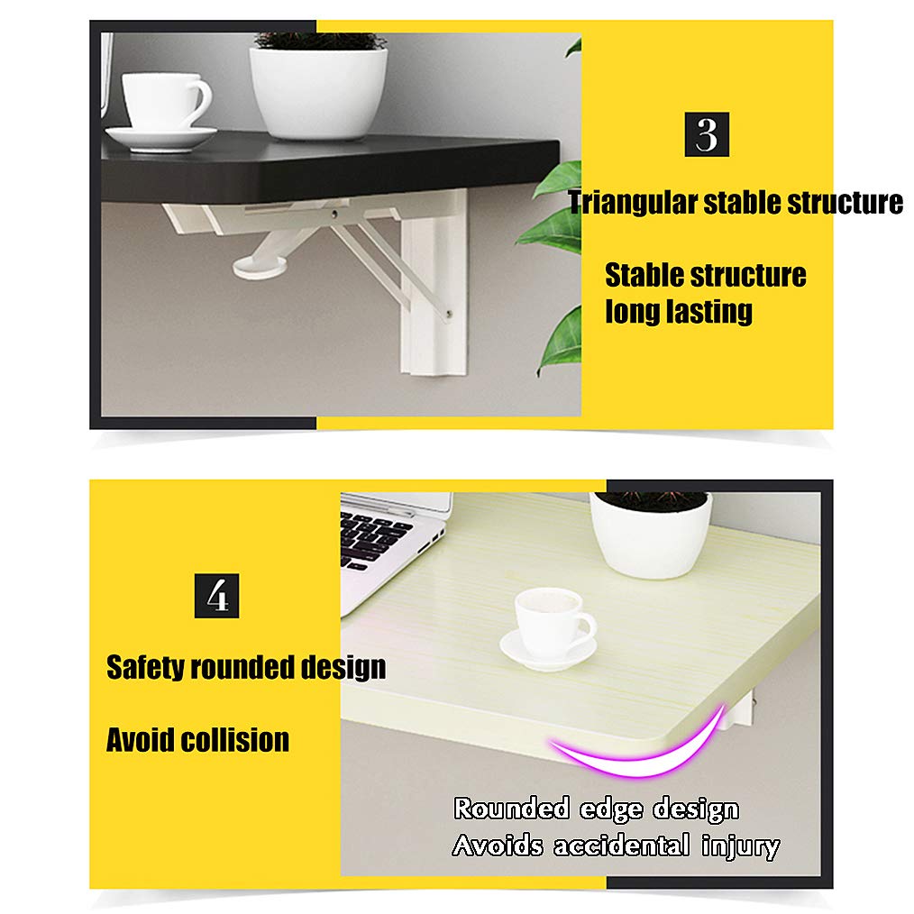 Floating Drop-Leaf Folding Desk - Space Saving Wall Mounted Hanging Table for Kitchen, Study, Bedroom, Bathroom, Office or Balcony - Perfect for Small Apartments, Dorms & Tiny Homes
